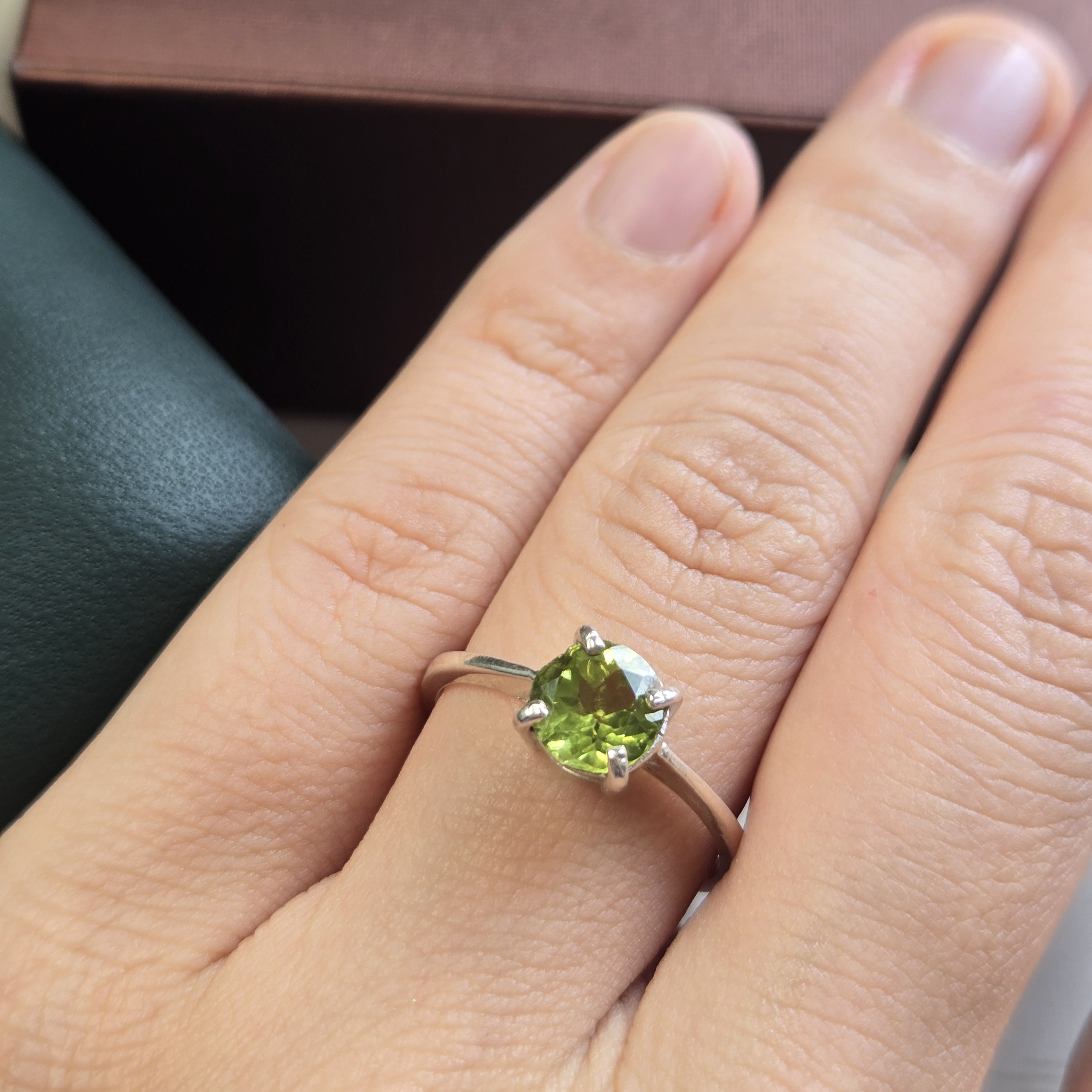 Small Peridot Ring, Dainty Silver, Minimalist, Sri Lanka, Handmade