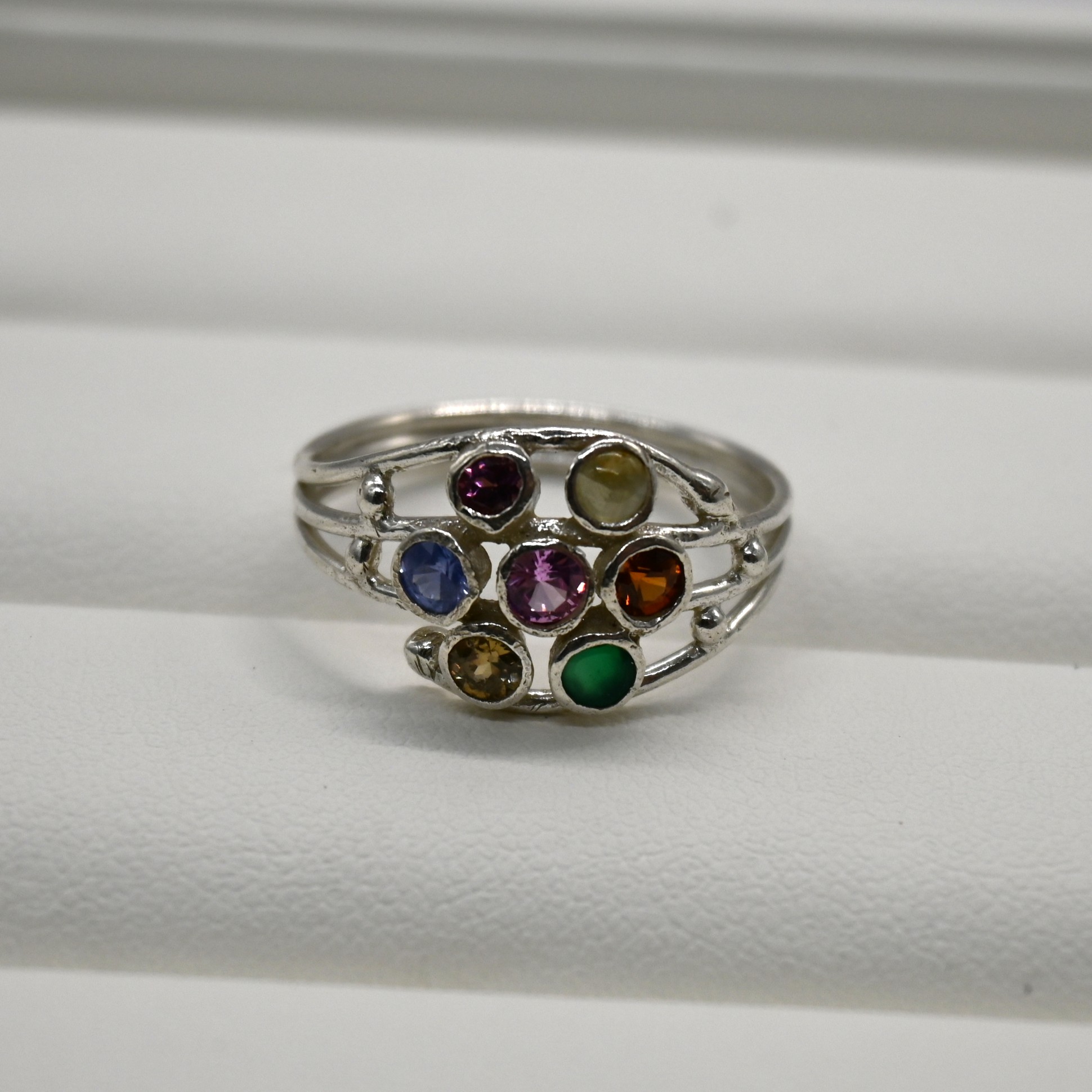Multi-Sapphire, Ceylon Gems, Cluster Ring, 925 Silver, Sri Lanka