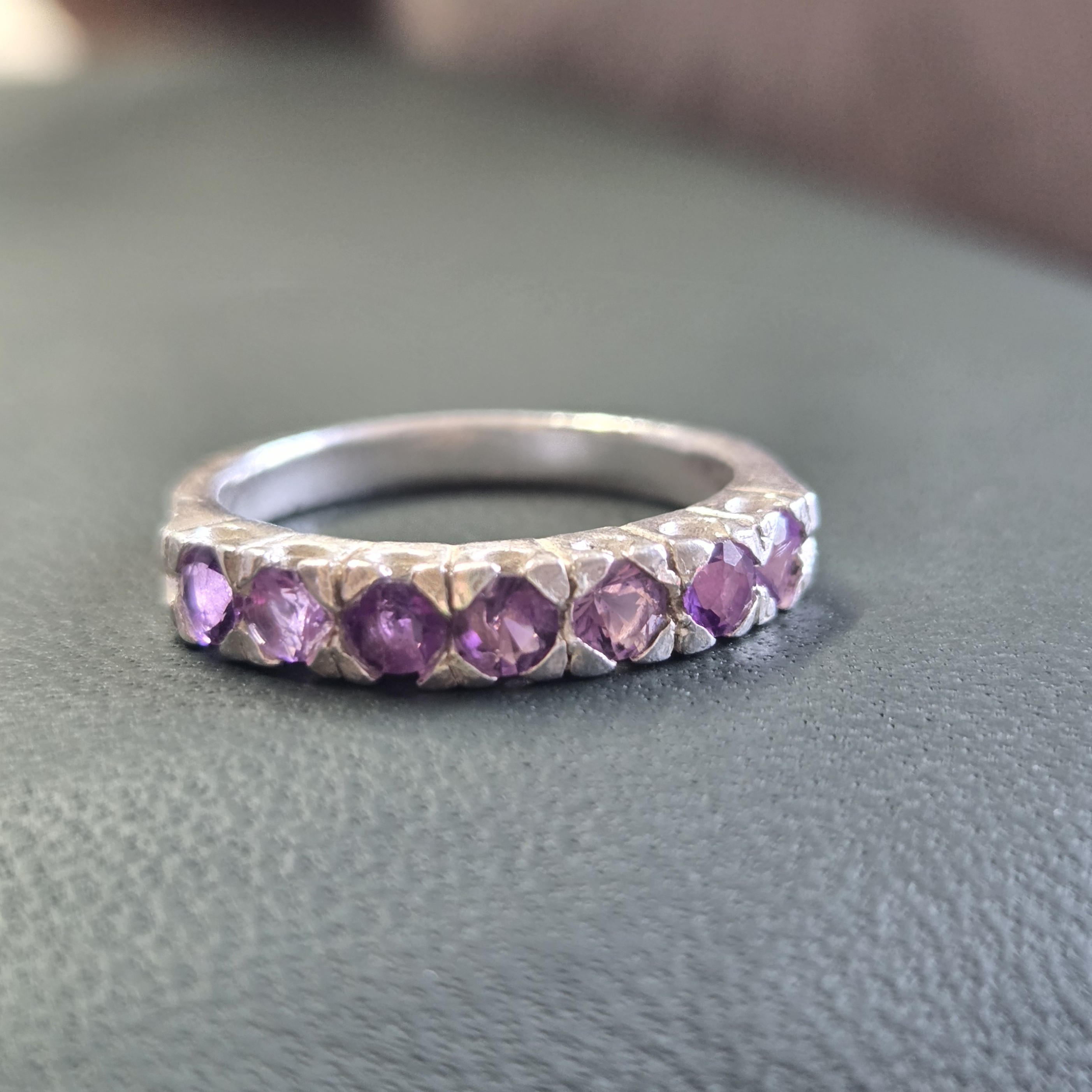 Amethyst Band, Purple Gemstone, 7pcs Amethyst, Sri Lanka Silver