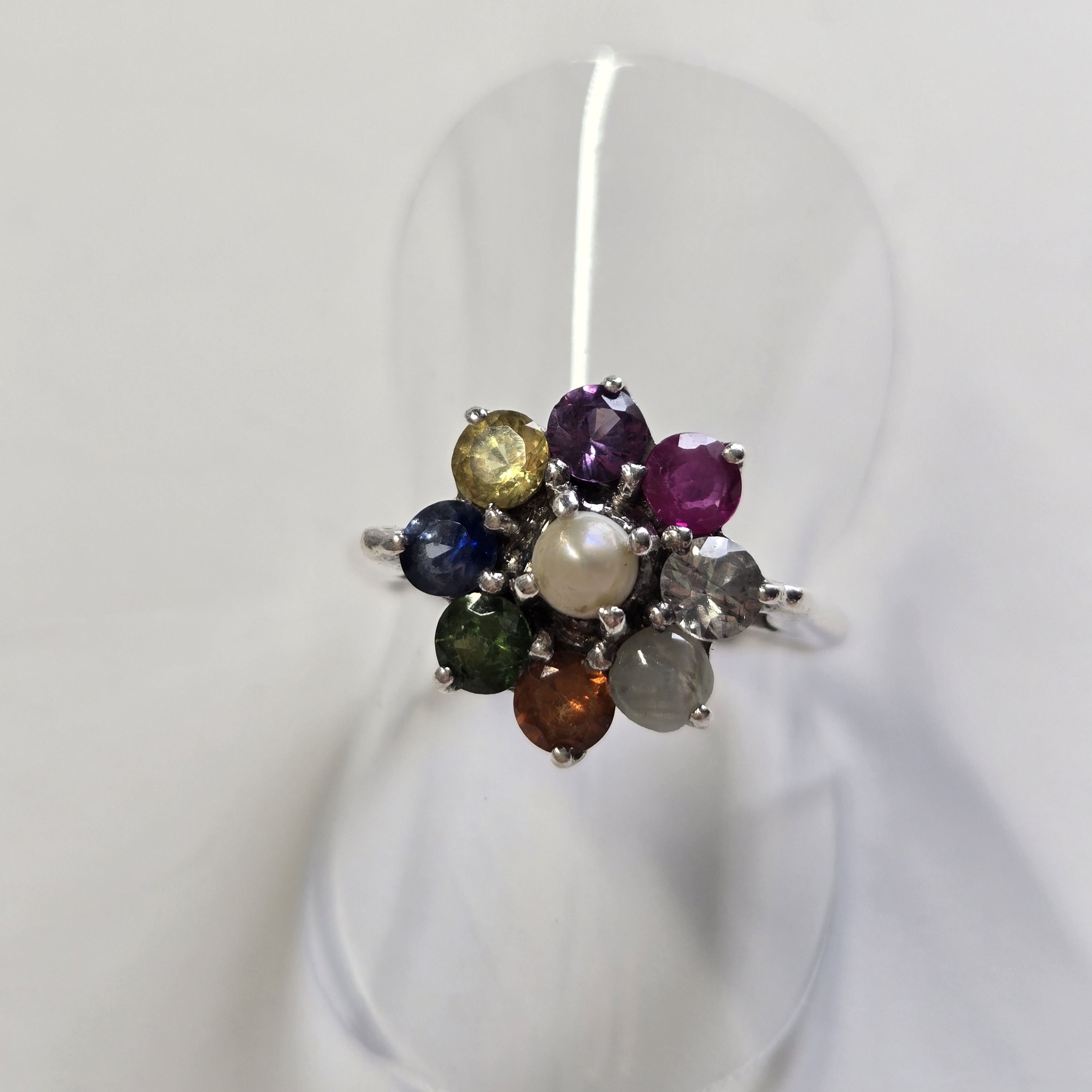Sapphire Flower Ring, Floral Jewelry, Sri Lanka Handmade, 925 Silver