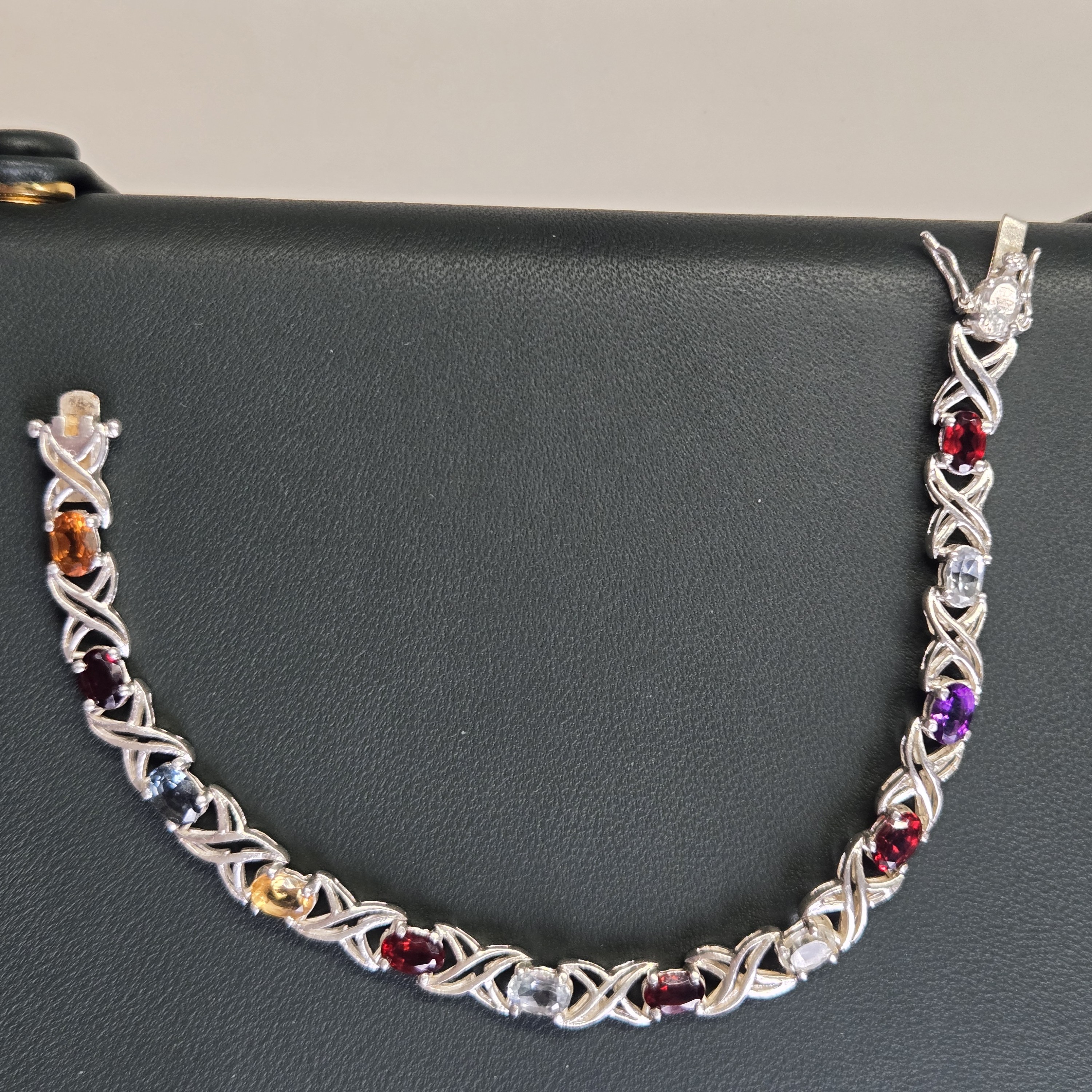 Multi-Color Gems Handcrafted Silver Bracelet