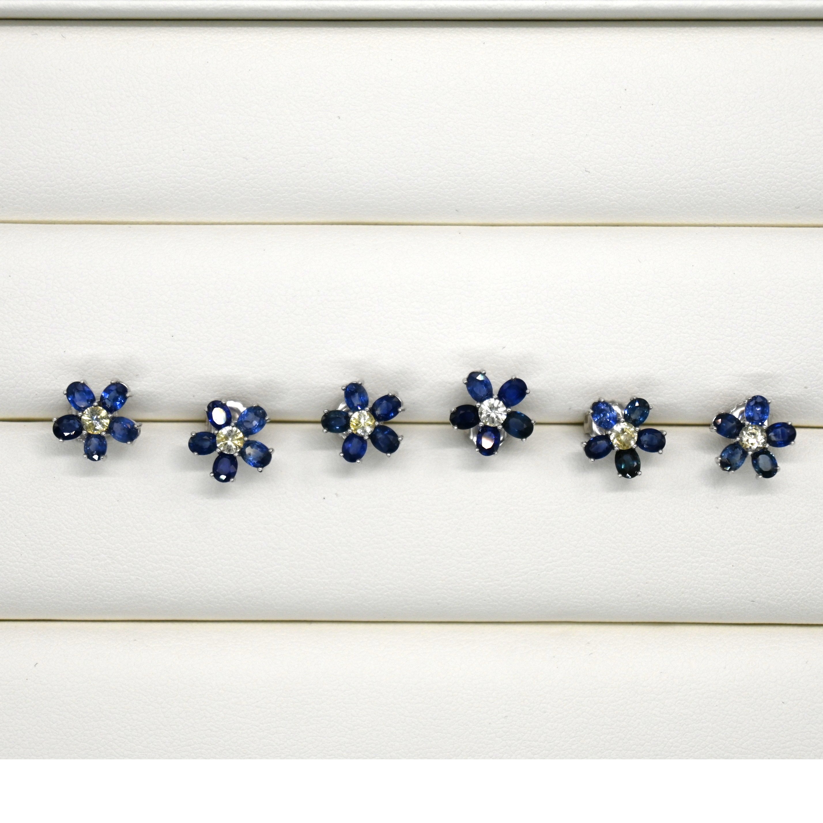 Sapphire Earrings, Silver Flower Earrings, Sri Lanka Gems, 925 Silver, Floral Jewelry