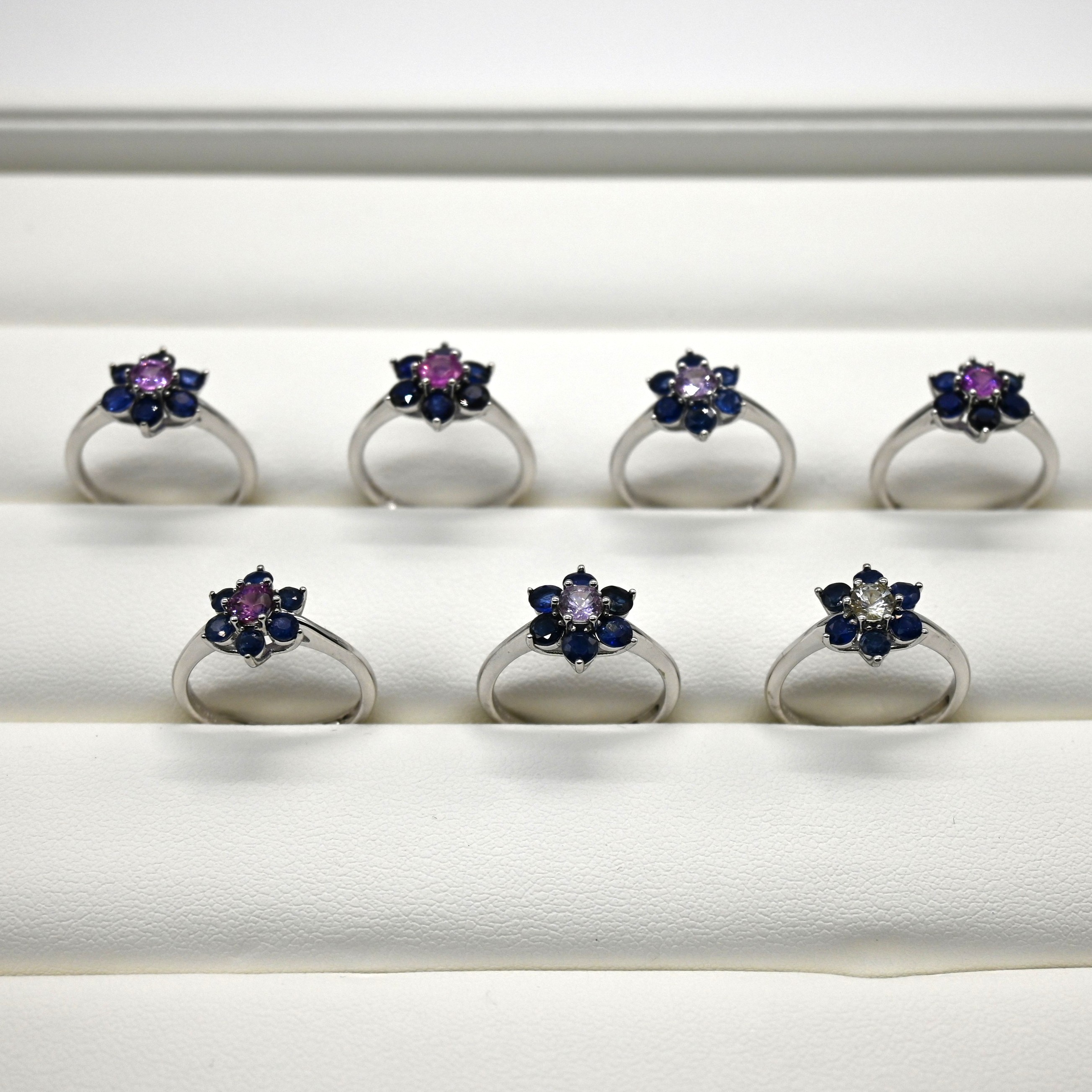 7 Natural Sapphires (1.25ct Total); Flower Motif; 925 Sterling Silver; Adjustable Size 11# Base; Weight 2g. RIS015-21, Sapphire Flower Ring, Floral Silver Ring, Multi-stone Sapphire, Adjustable 925 Silver, Sri Lanka Artisan