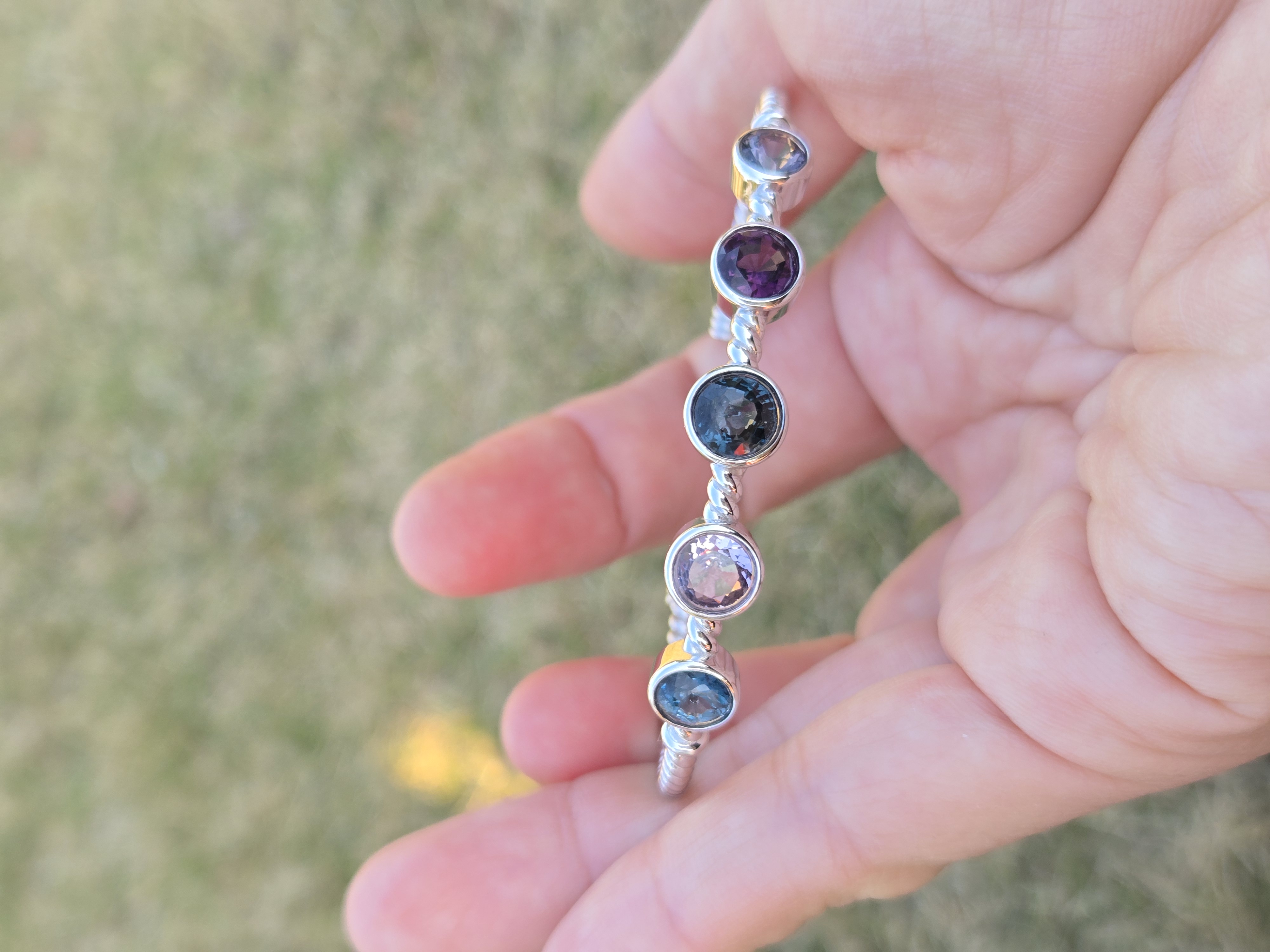 Silver Bangle, Adjustable Bracelet, Sri Lanka Gems, Multi-stone Jewelry, 925 Silver, Handcrafted Bangle