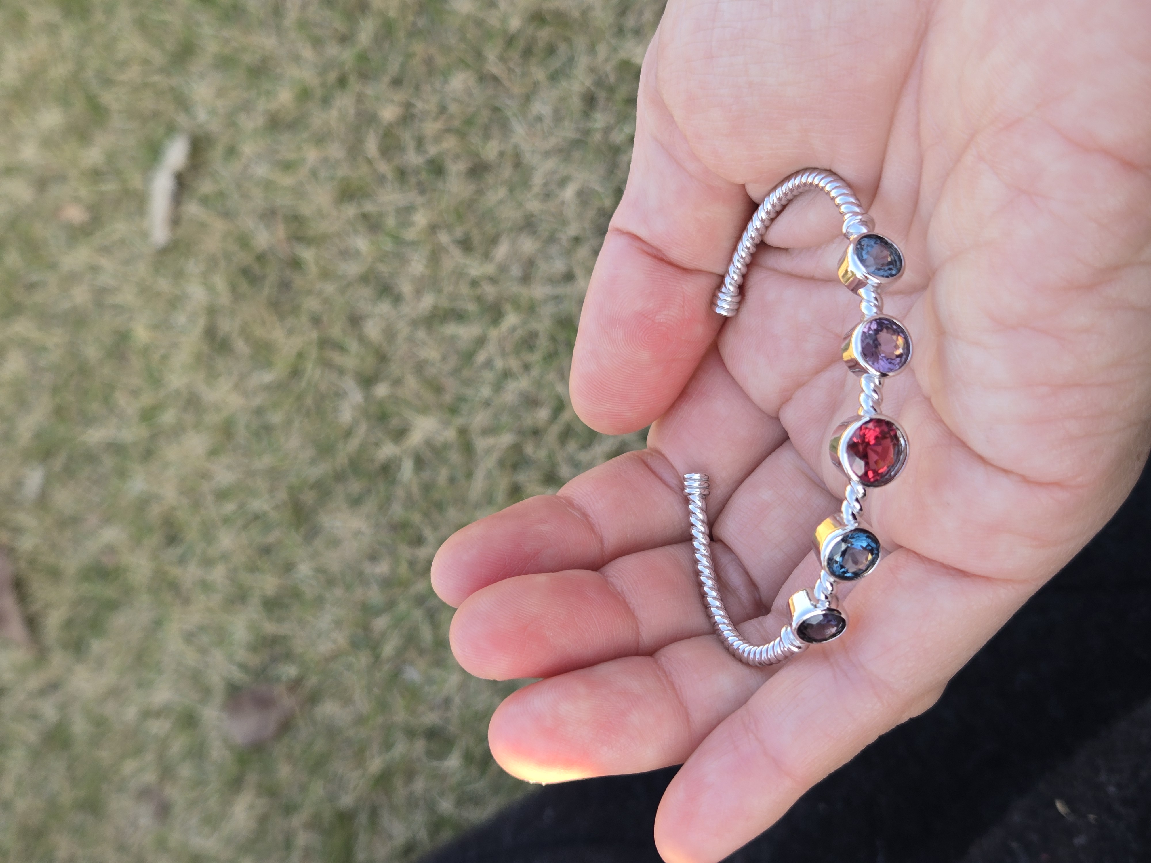 Silver Bangle, Adjustable Bracelet, Sri Lanka Gems, Multi-stone Jewelry, 925 Silver, Handcrafted Bangle