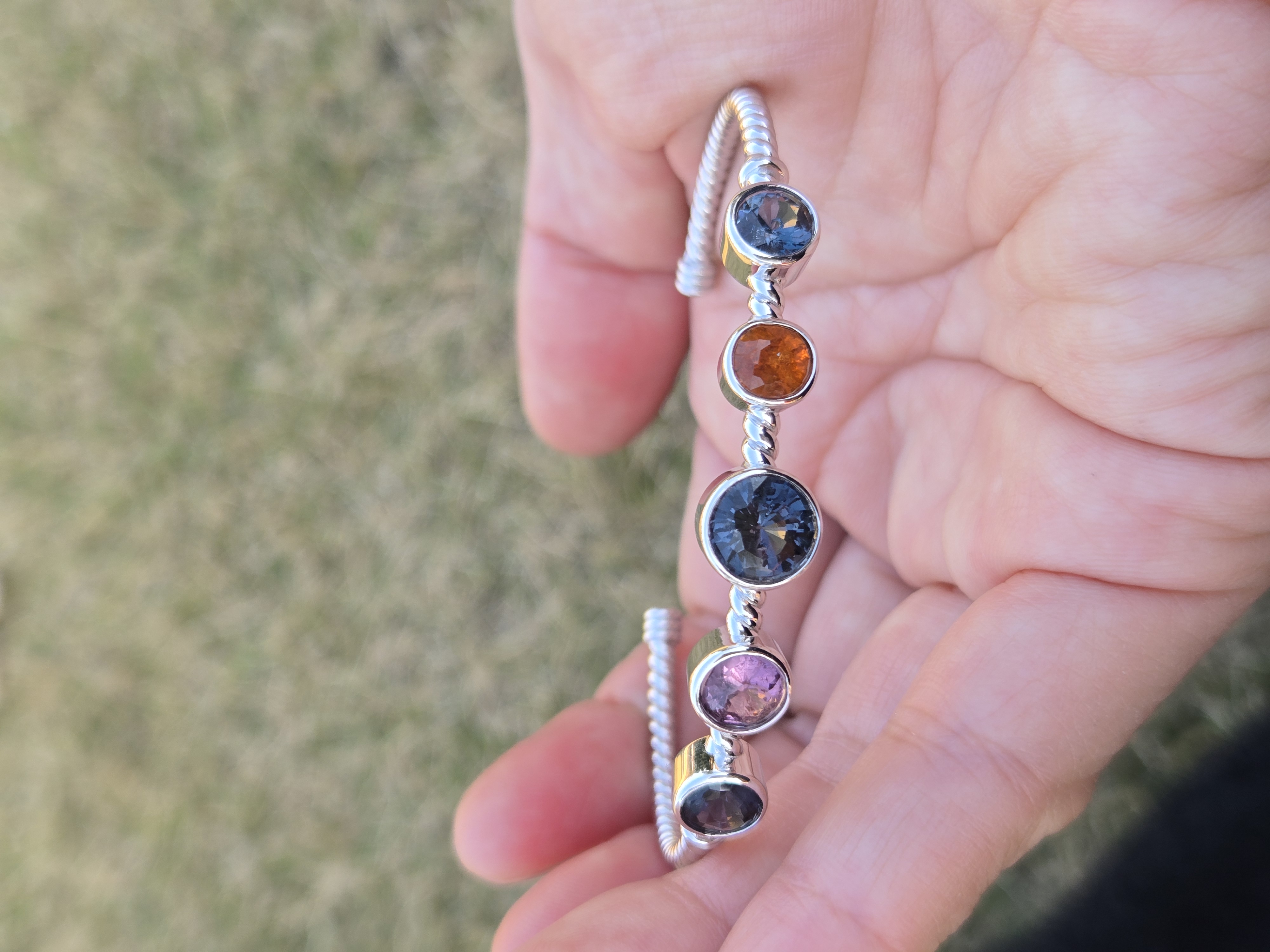 Silver Bangle, Adjustable Bracelet, Sri Lanka Gems, Multi-stone Jewelry, 925 Silver, Handcrafted Bangle