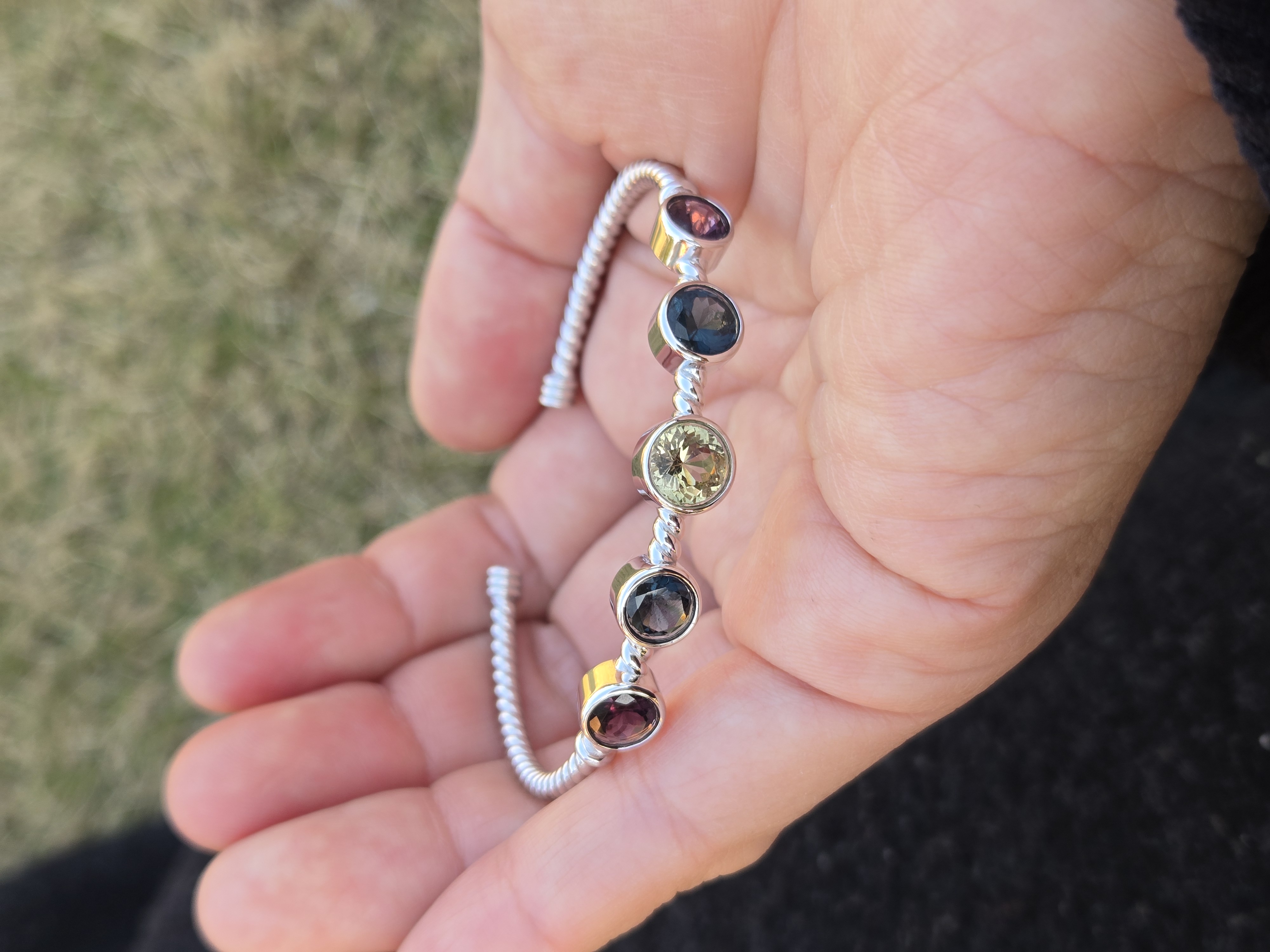 Silver Bangle, Adjustable Bracelet, Sri Lanka Gems, Multi-stone Jewelry, 925 Silver, Handcrafted Bangle