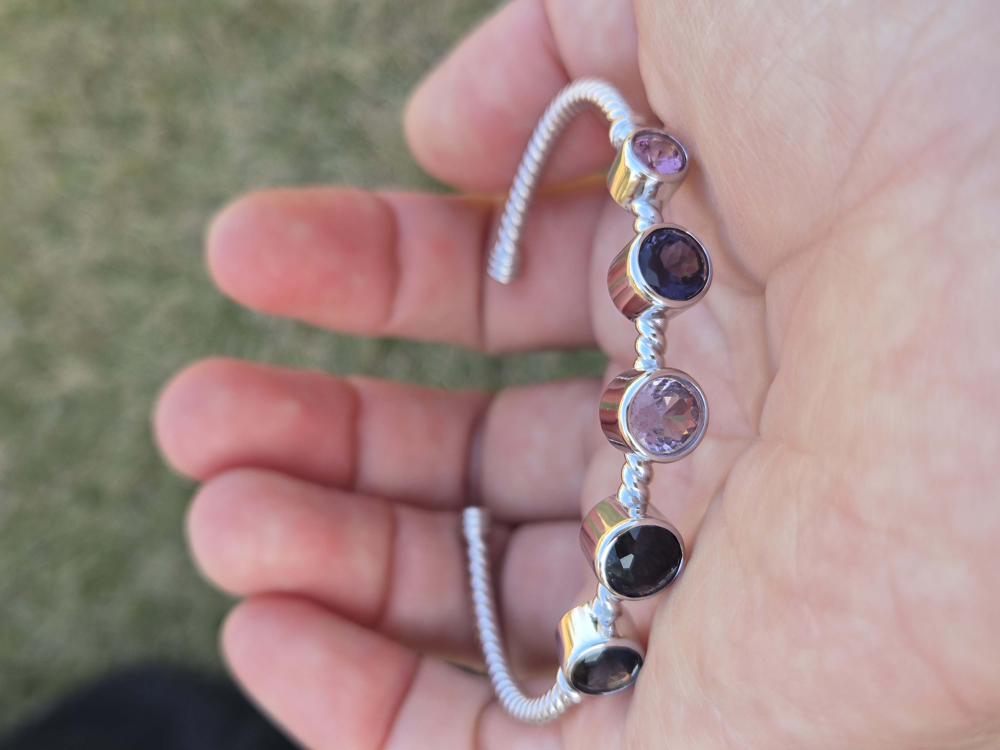 Silver Bangle, Adjustable Bracelet, Sri Lanka Gems, Multi-stone Jewelry, 925 Silver, Handcrafted Bangle