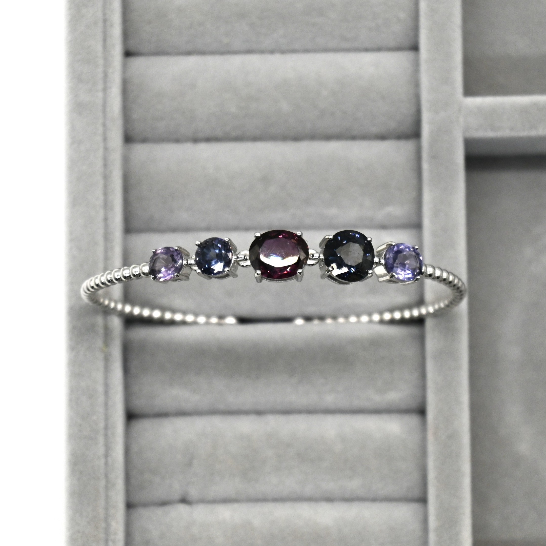 Statement 5-Gemstone Oval Sterling Silver Open Bangle