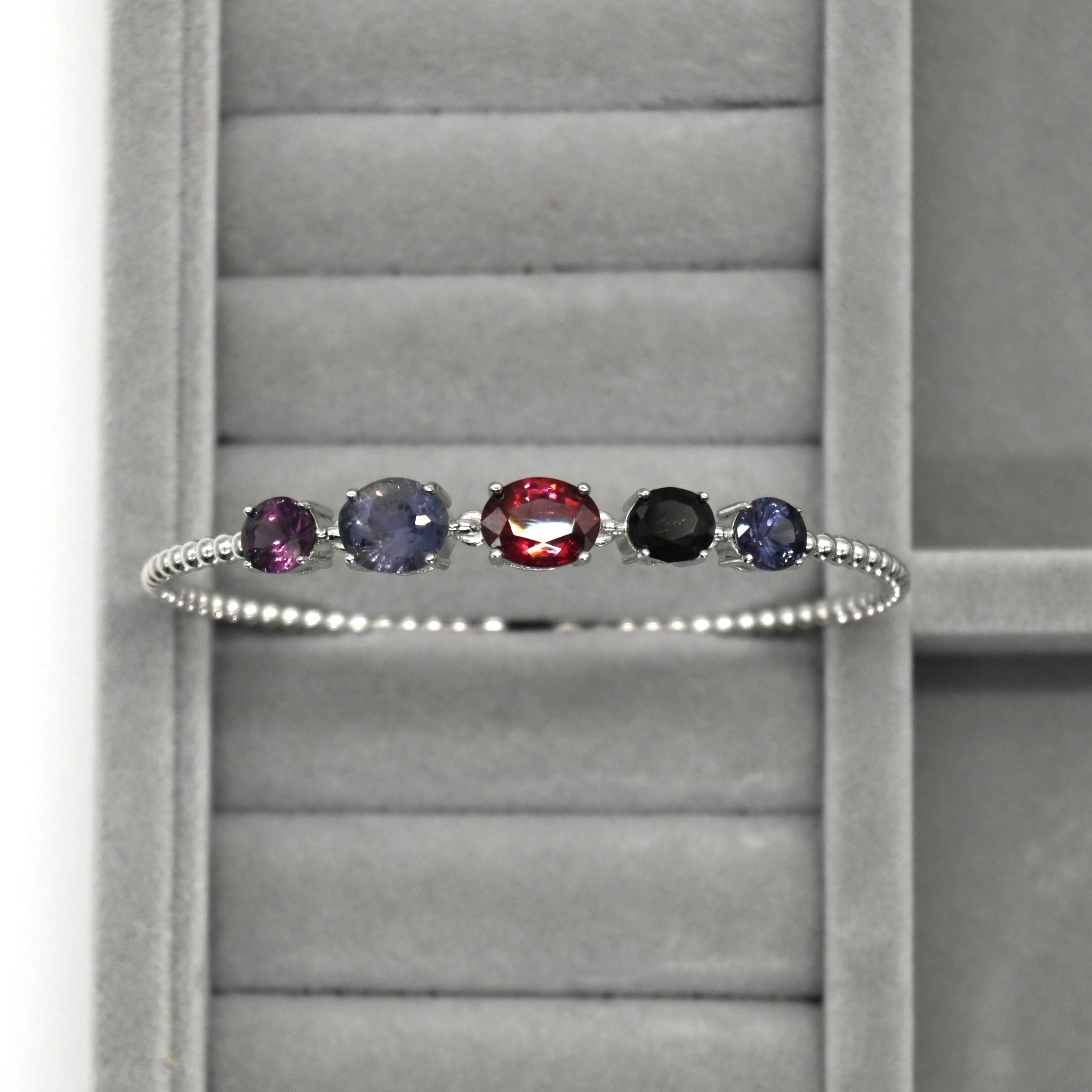 Statement 5-Gemstone Oval Sterling Silver Open Bangle