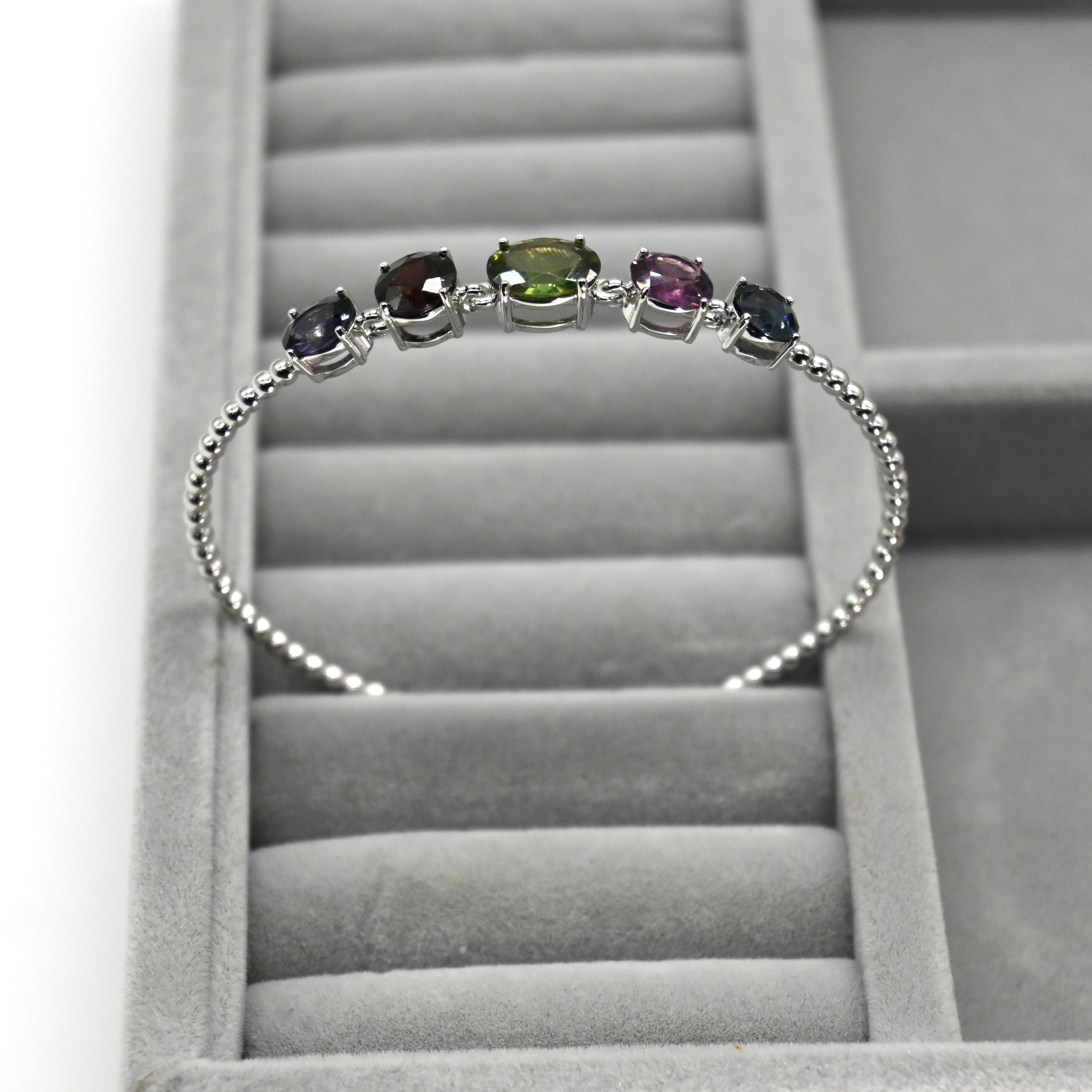 Statement 5-Gemstone Oval Sterling Silver Open Bangle