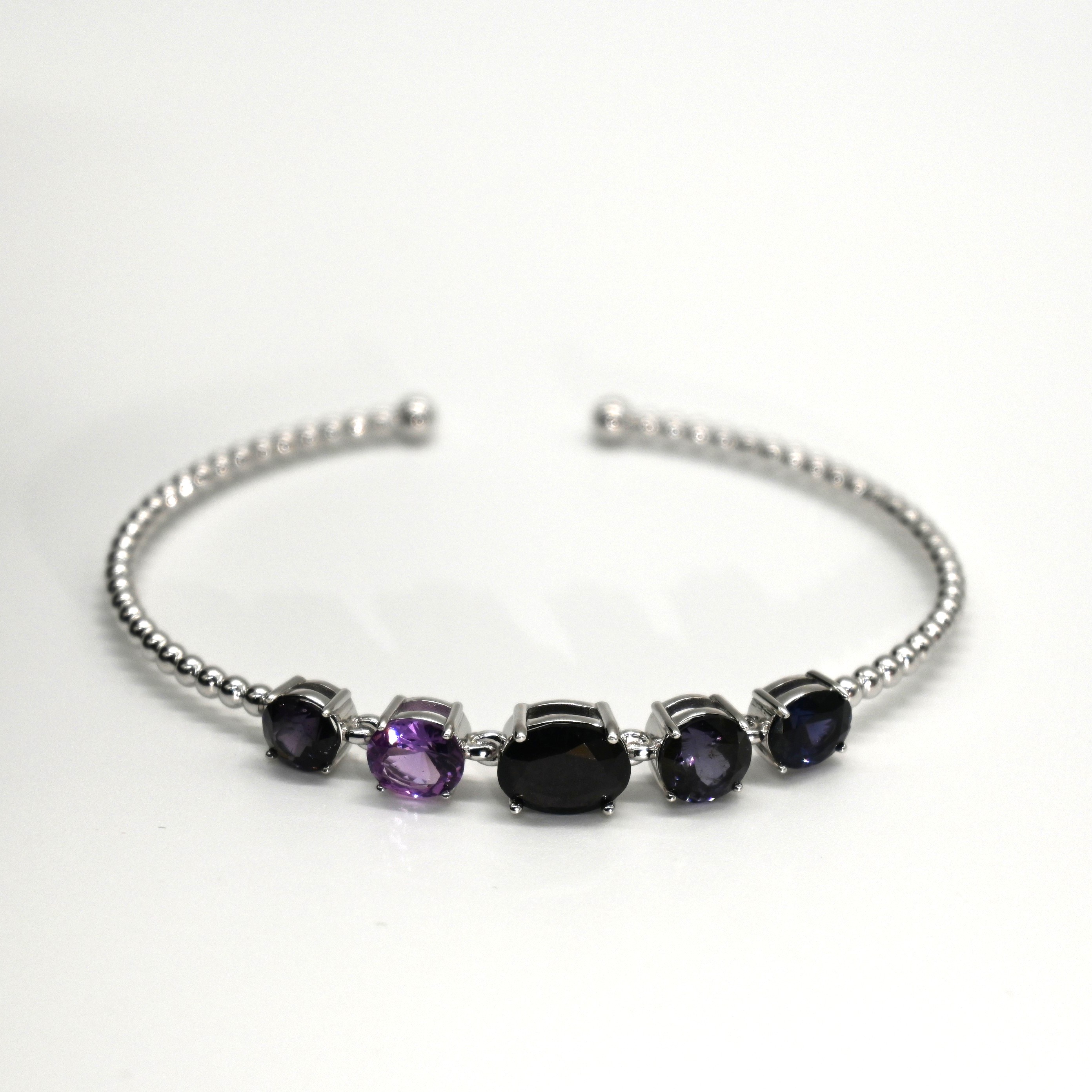 Statement 5-Gemstone Oval Sterling Silver Open Bangle