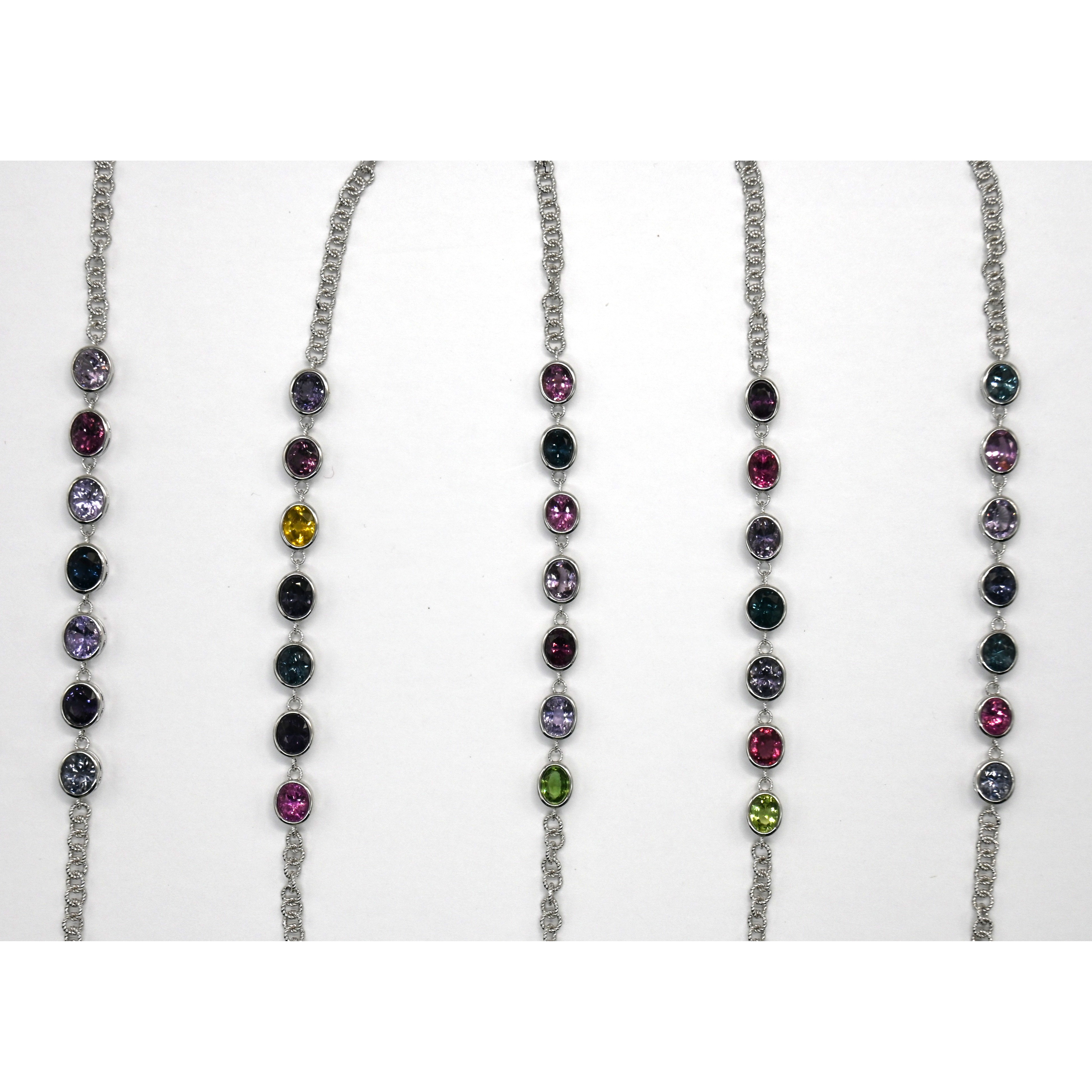 Gemstone Chain Bracelet, Multi-stone Silver, Sri Lanka Artisan, 925 Silver, Adjustable Bracelet