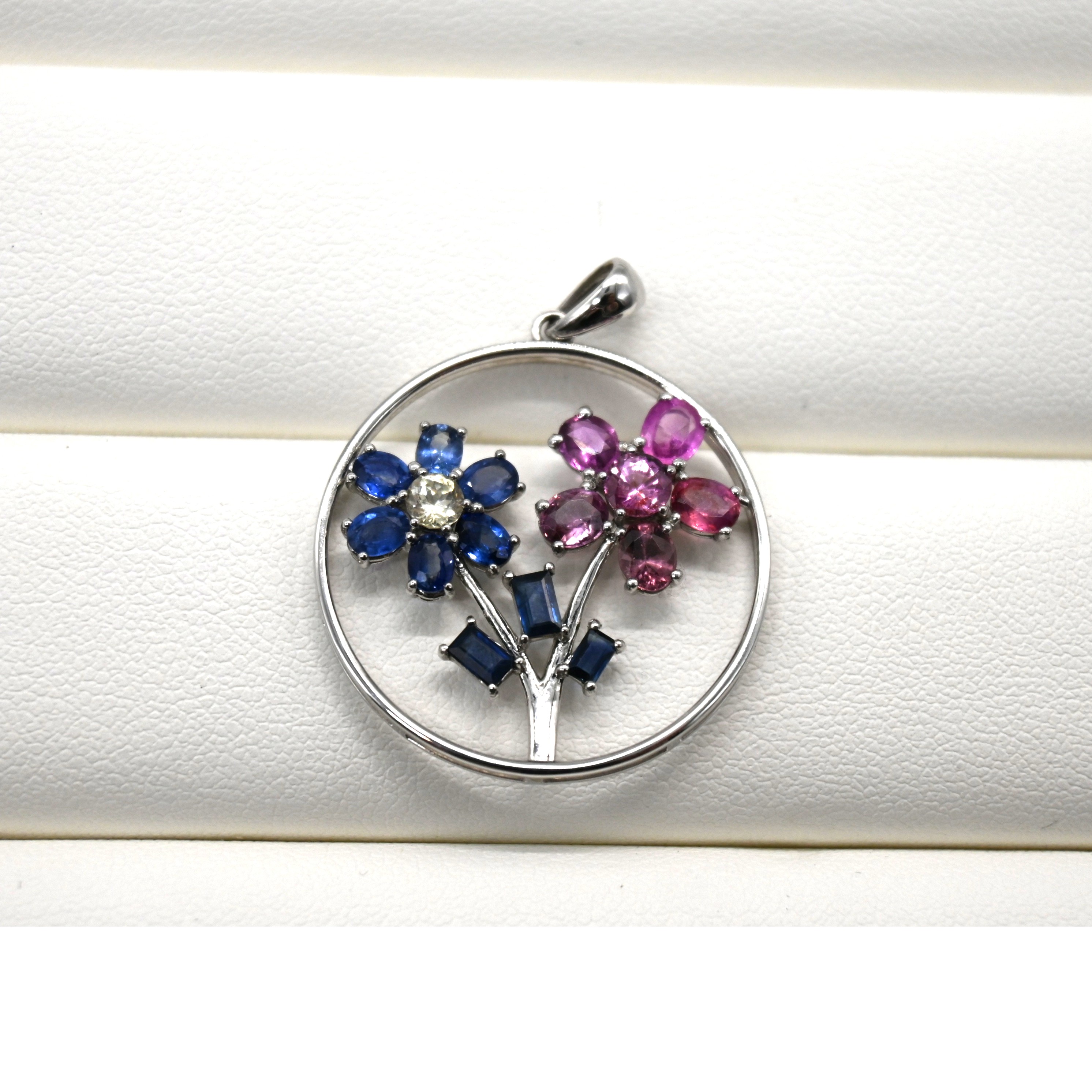 多宝蓝宝石吊坠, 花卉珠宝, 925 银, 斯里兰卡手工, 彩色宝石