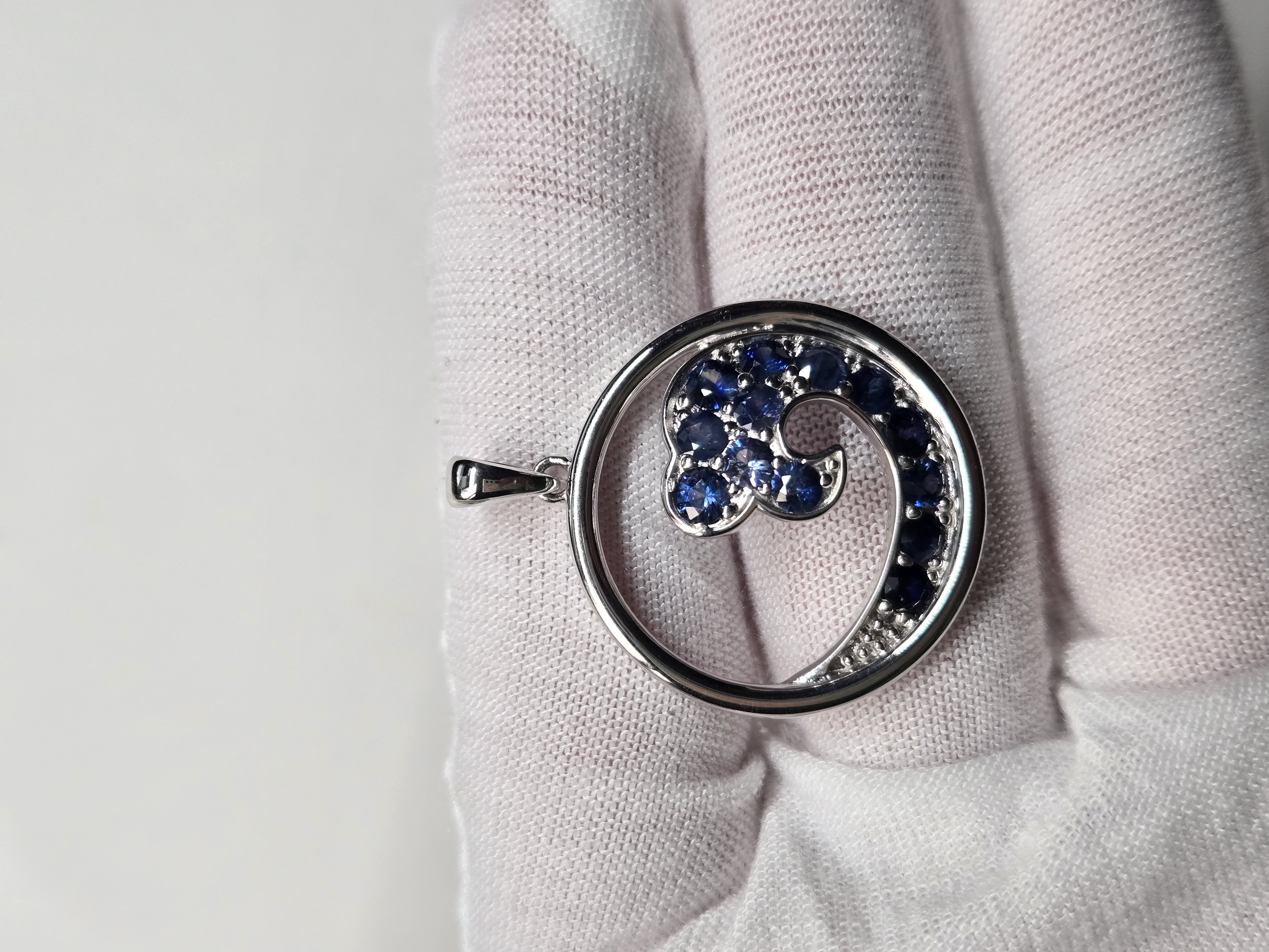 Wave Pendant, Blue Sapphire, Nautical Jewelry, 925 Silver, Sri Lanka Art