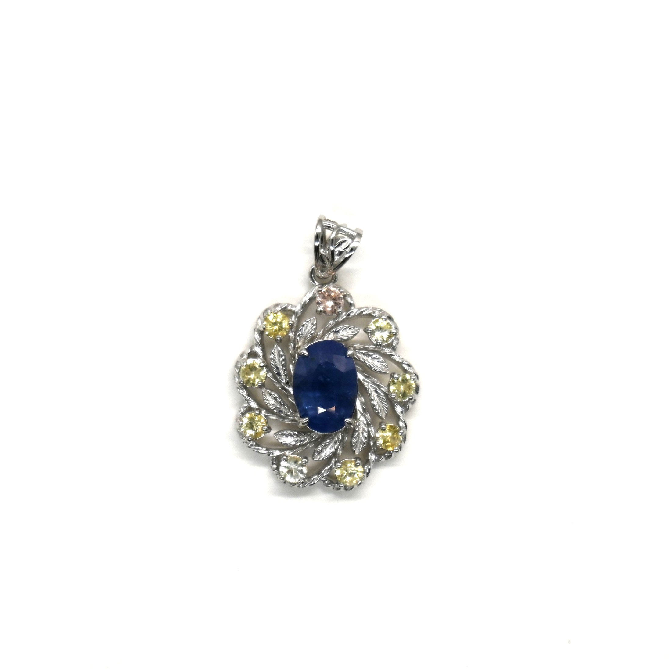 Elegant Halo Natural Sapphire Pendant in 925 Silver