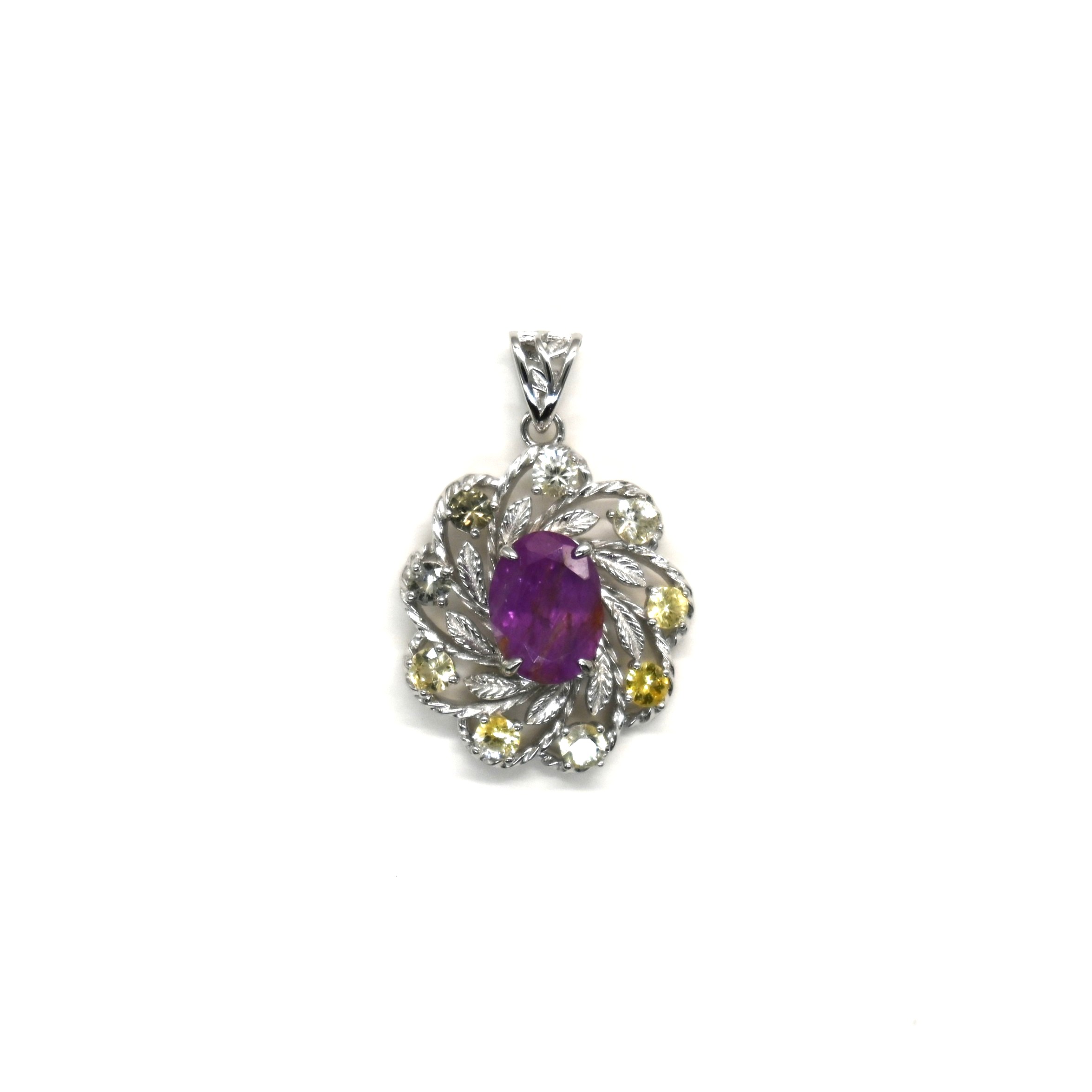 Elegant Halo Natural Sapphire Pendant in 925 Silver