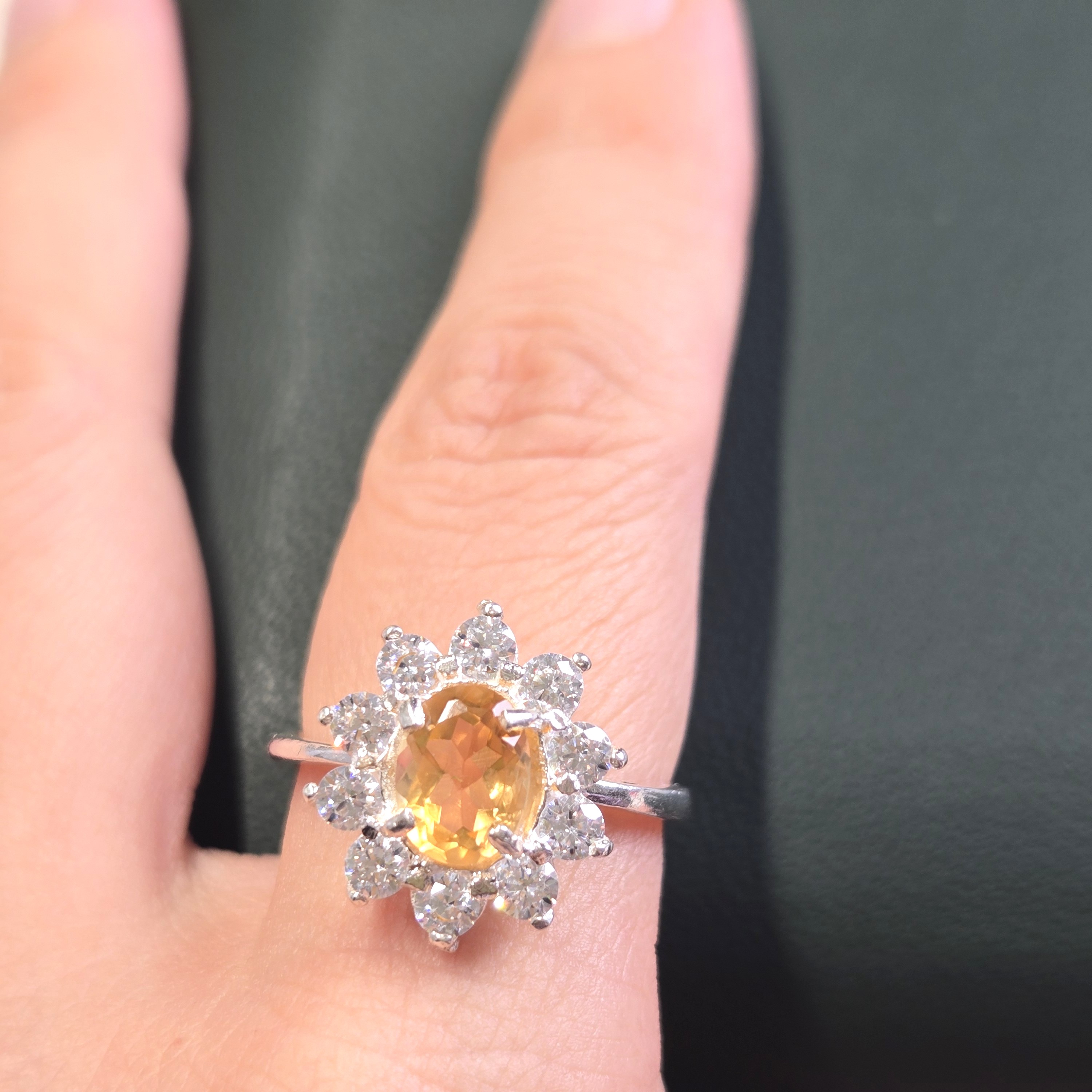 Yellow Citrine Sunburst Silver Handcrafted Ring