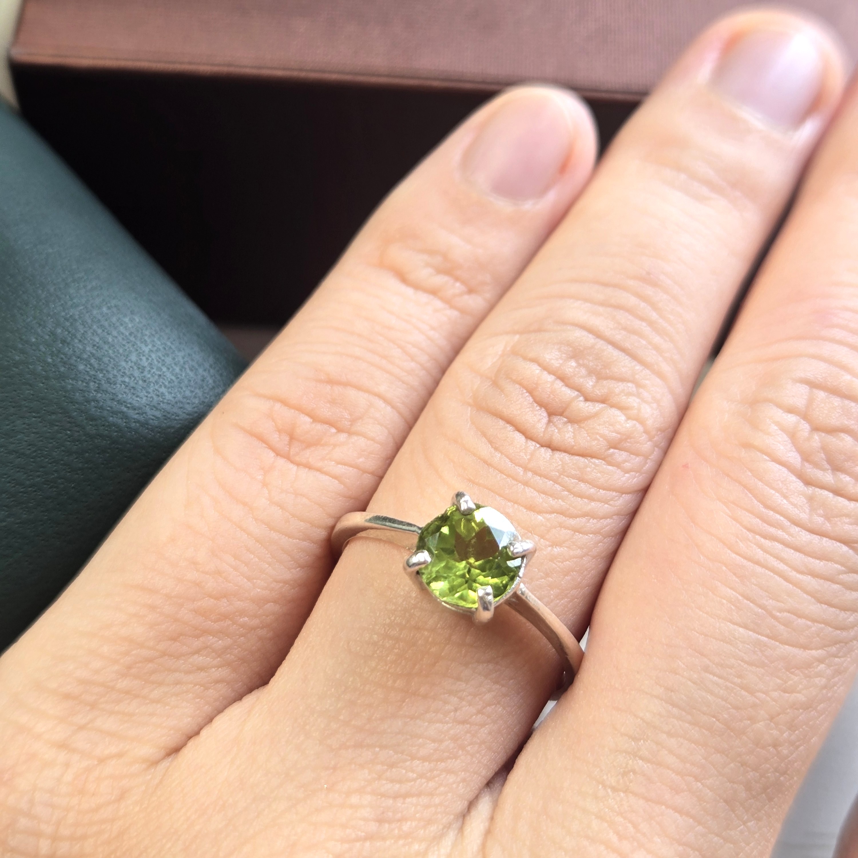 Simple Green Peridot Dainty Silver Handcrafted Ring