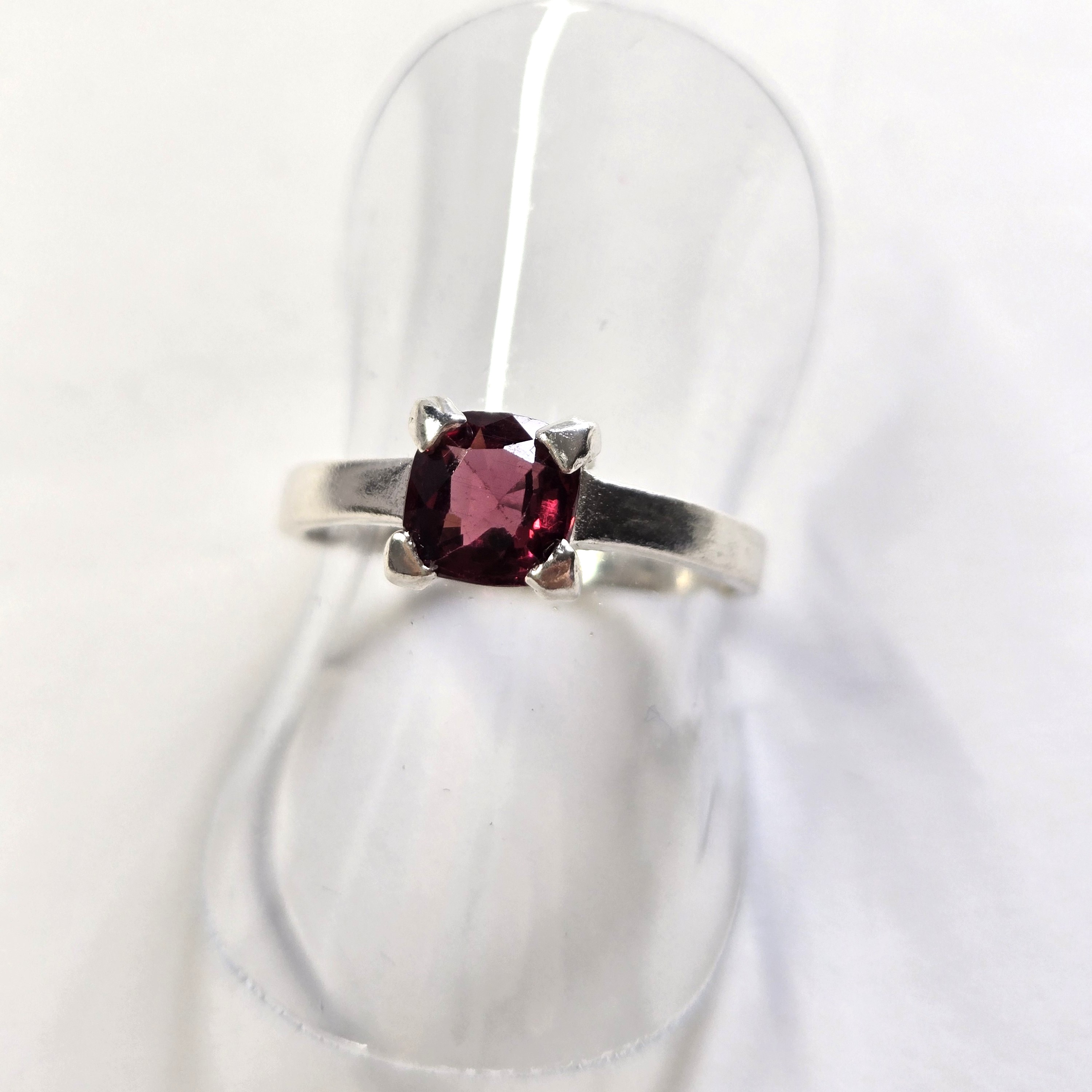 Simple Red Garnet Solitaire Silver Handcrafted Ring