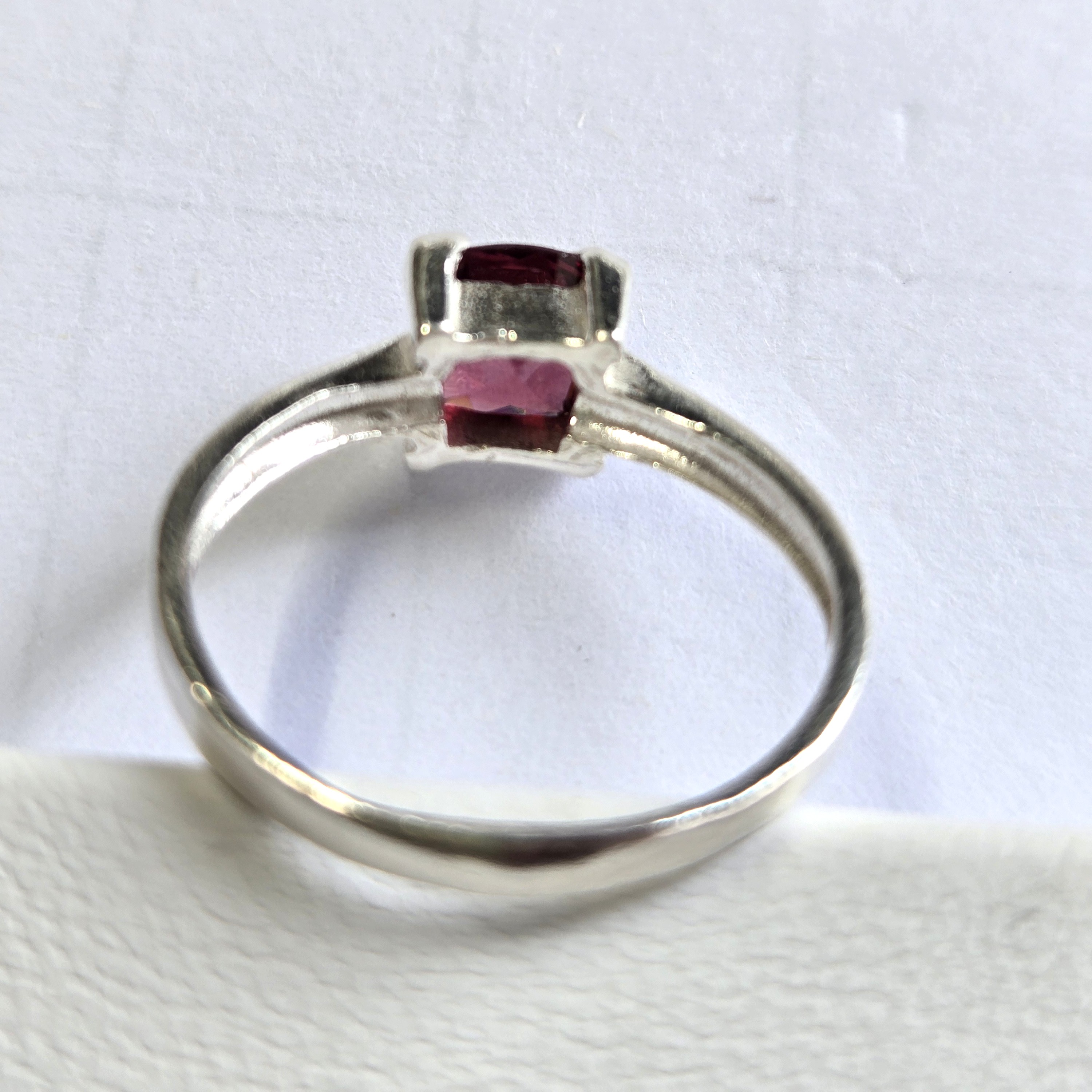 Simple Red Garnet Solitaire Silver Handcrafted Ring