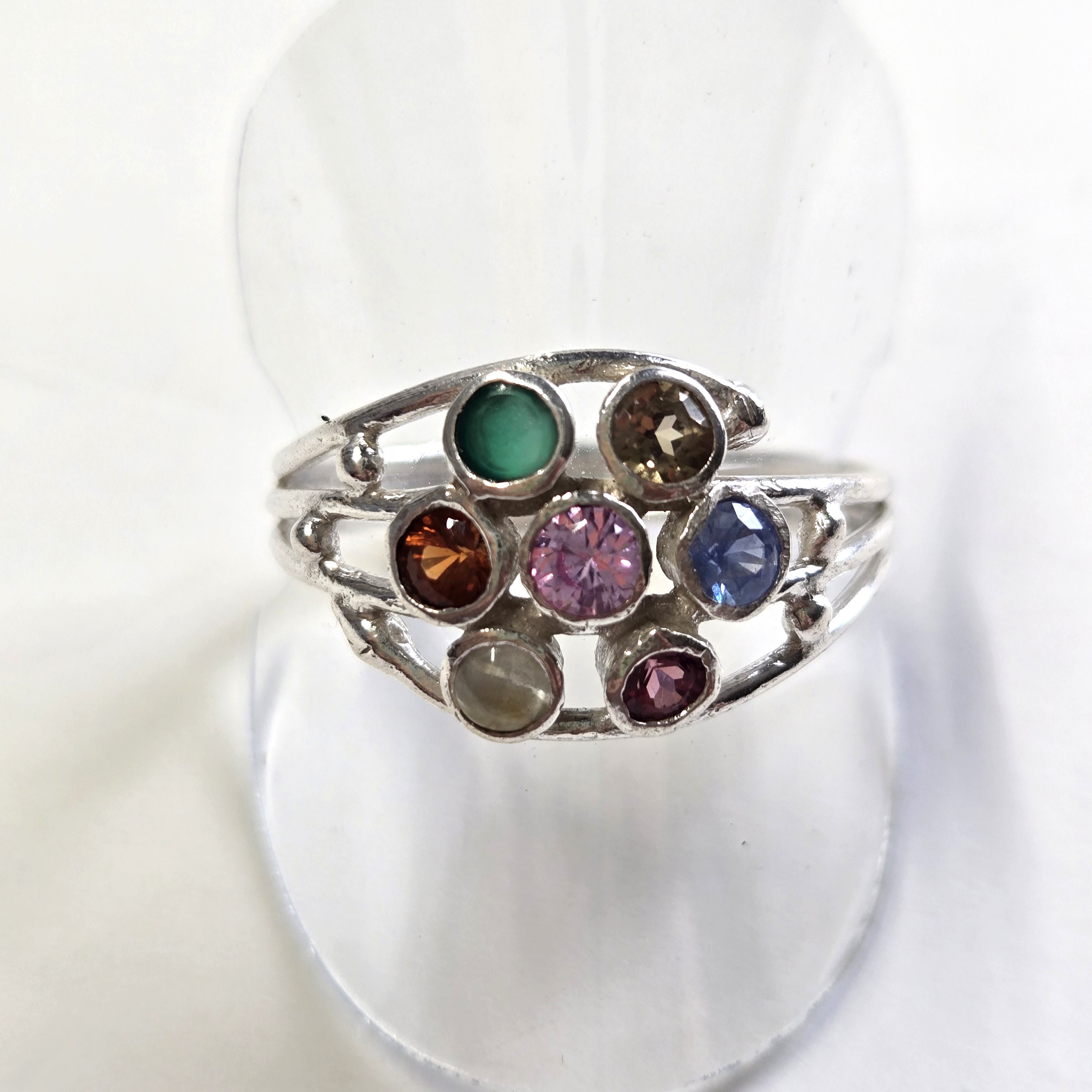 Multi-Sapphire Cluster Silver Handcrafted Ring