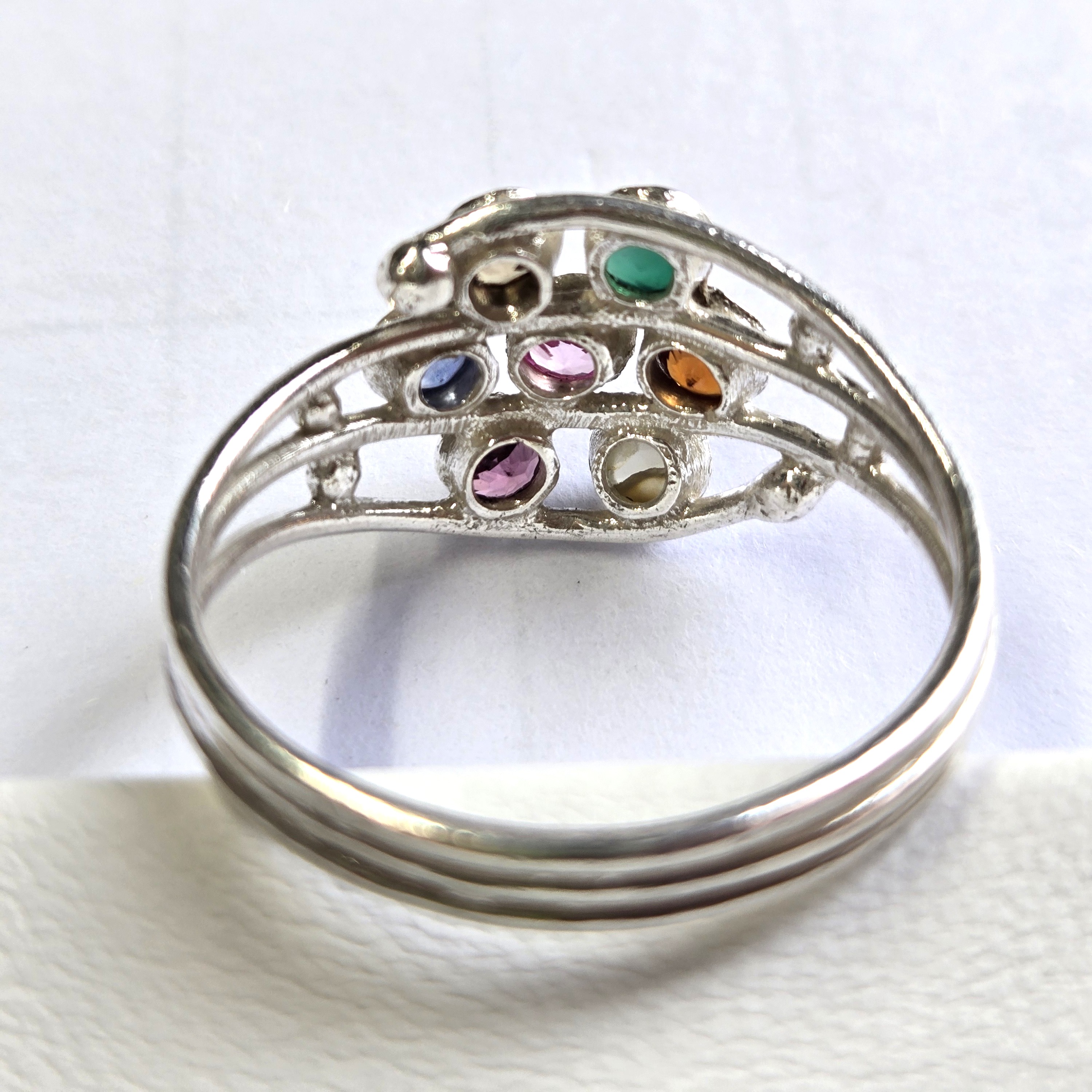 Multi-Sapphire Cluster Silver Handcrafted Ring
