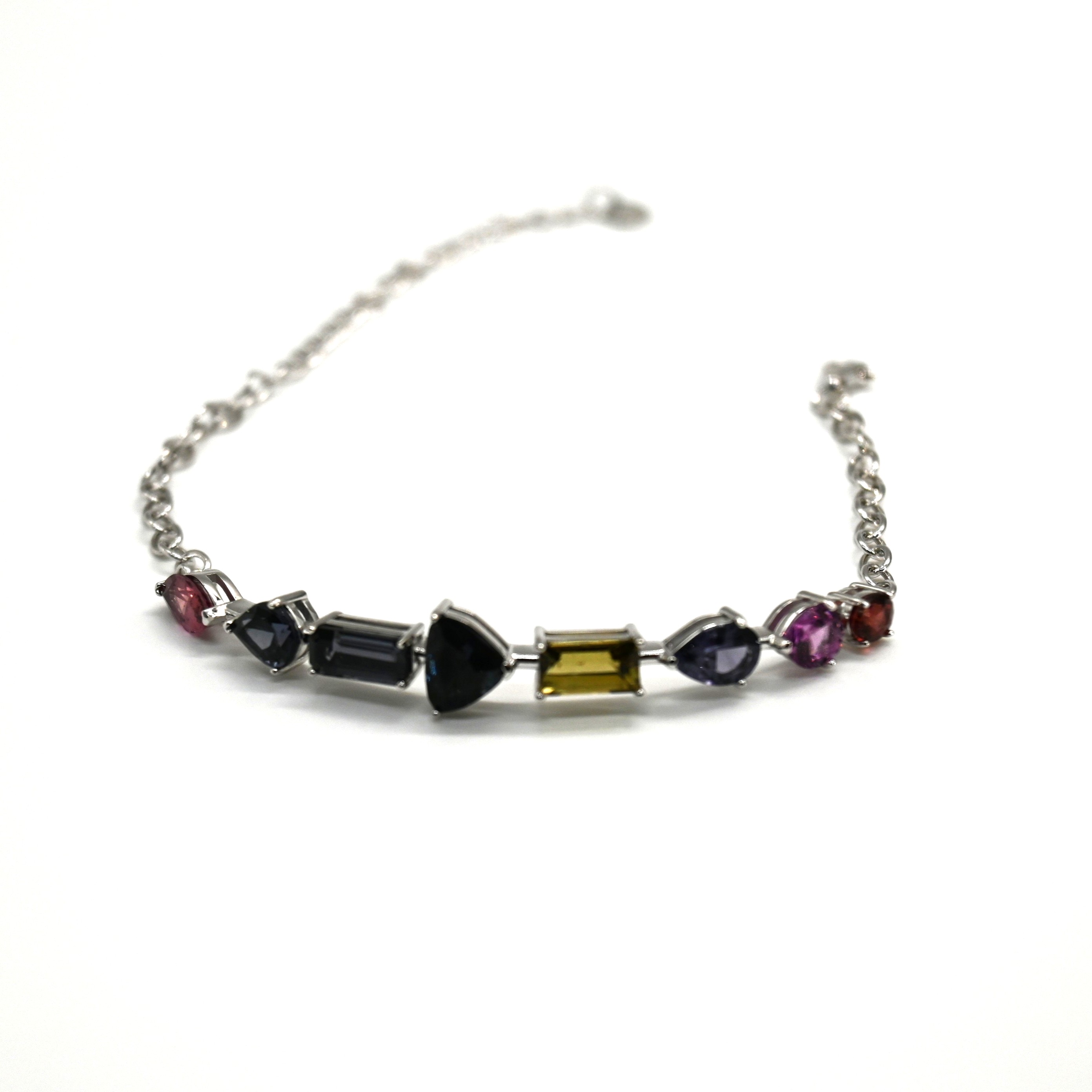 Artisan Irregular Raw-Style Multi-Gemstone Silver Bracelet (View 2)