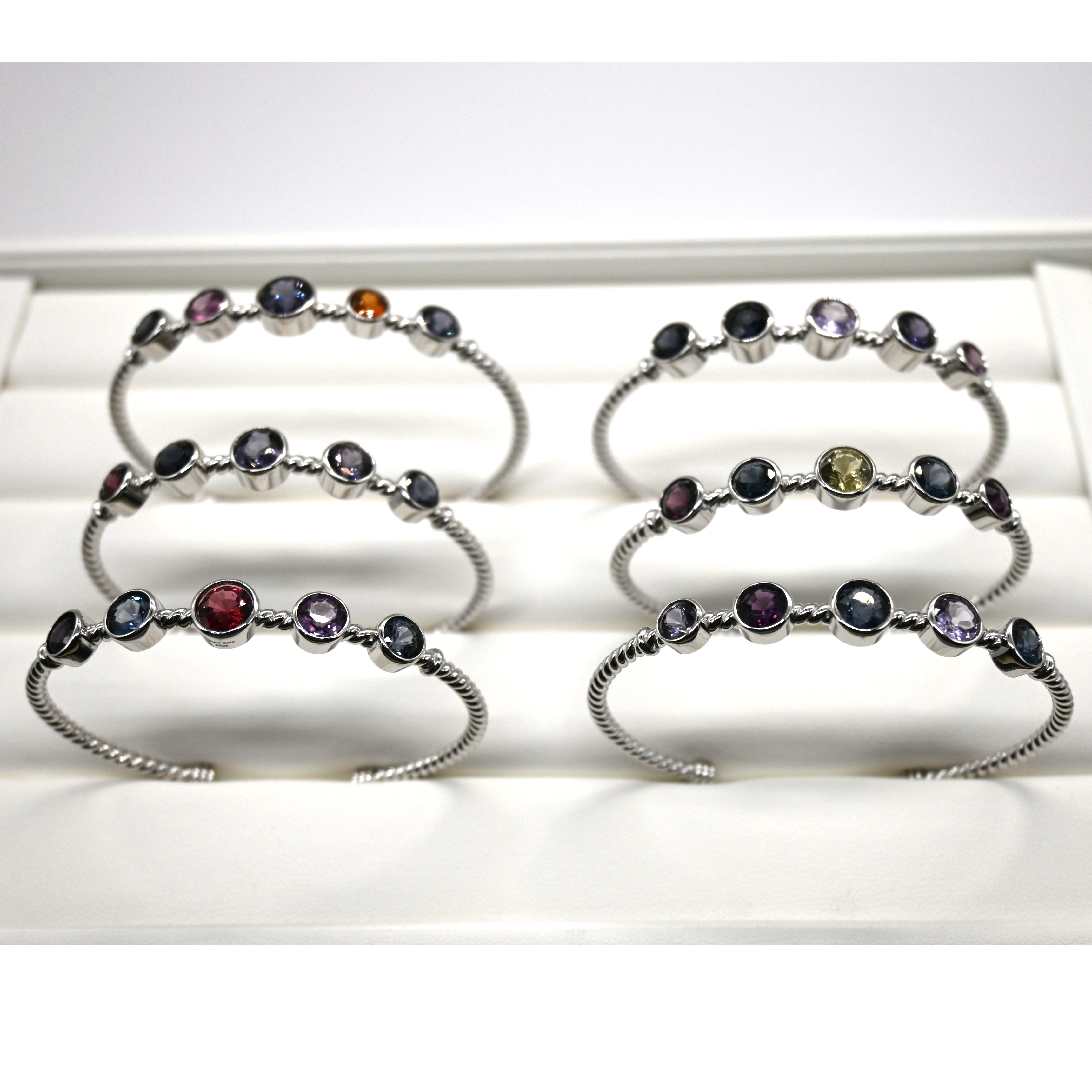 57mm Inner Diameter; ~5.5ct Semiprecious Gems; Weight ~11g; Adjustable 925 Silver. BRS001~6, Silver Bangle, Adjustable Bracelet, Sri Lanka Gems, Multi-stone Jewelry, 925 Silver, Handcrafted Bangle