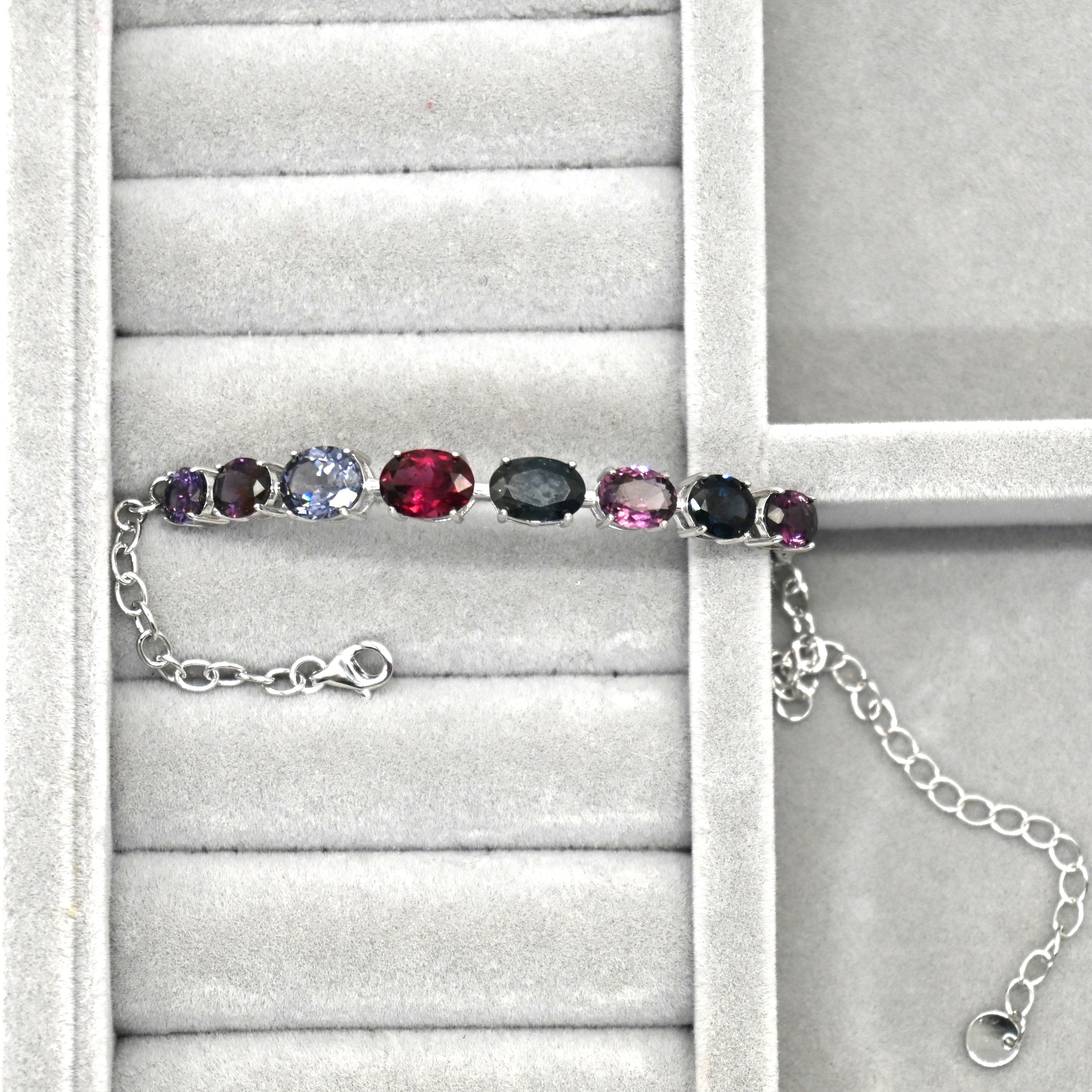 Materials: Genuine S925 Sterling Silver & 8.5ct Natural Gems. • Design: Classic 8-gem oval link layout. • Adjustable: 14cm + 6cm extender for a perfect fit. • Finish: High-polish tarnish-resistant finish. BRS012~16, 925 silver bracelet, natural gemstone jewelry, multi color gems, oval cut bracelet, Oria Gems silver
