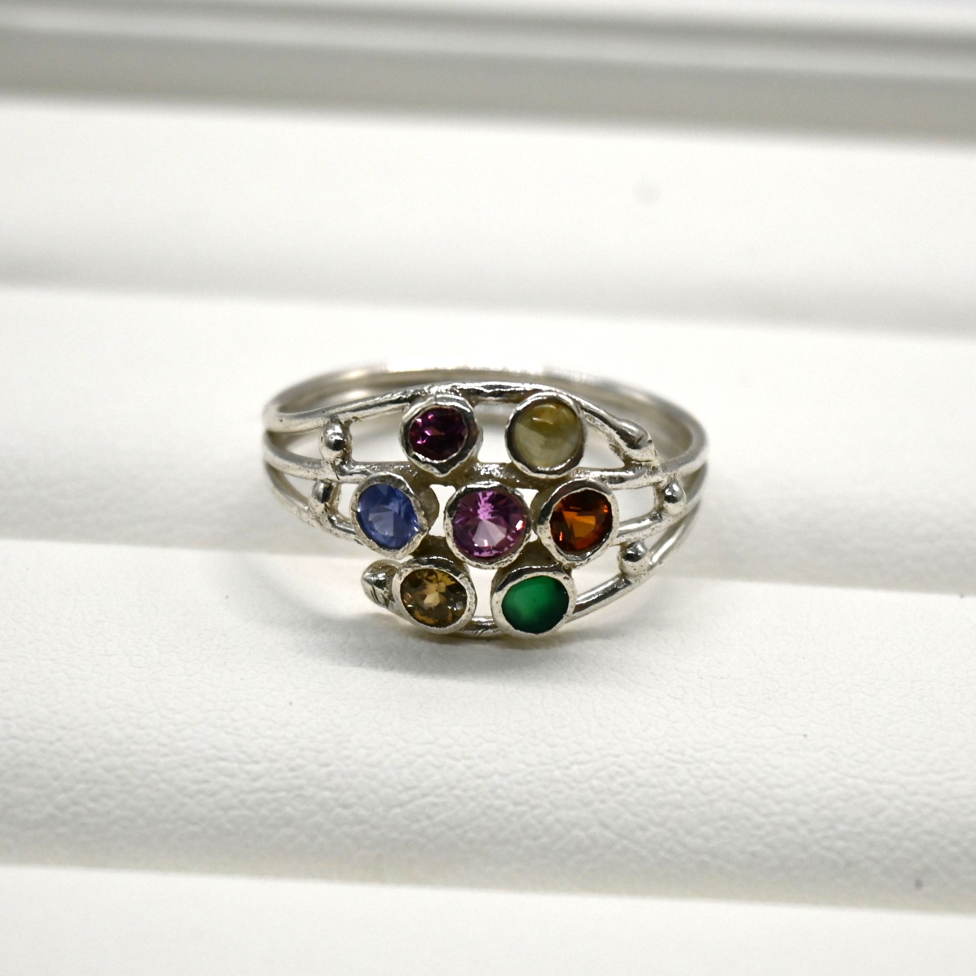 Multi-Sapphire Cluster 925 Silver Artisan Ring