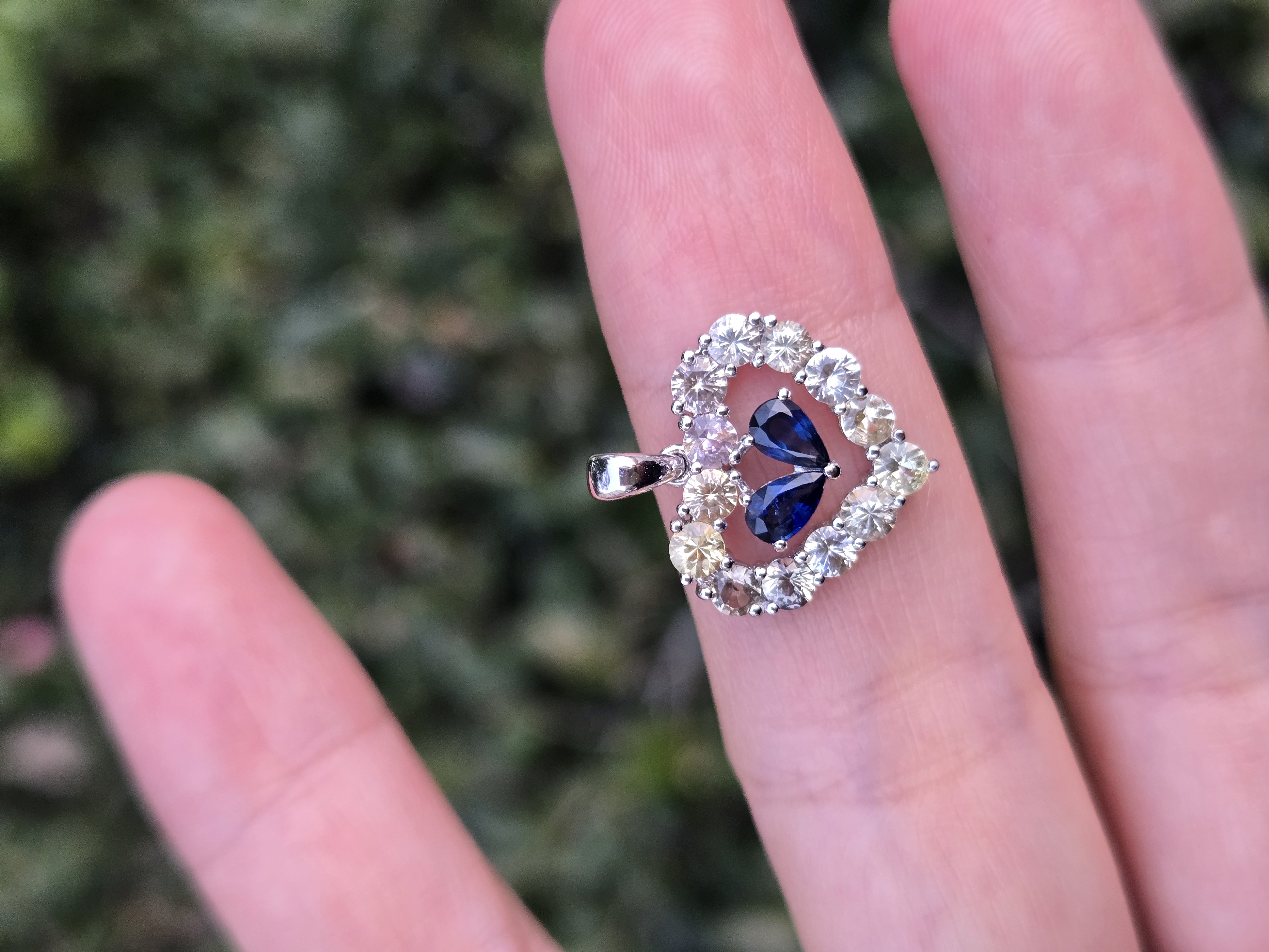 Sapphire Heart Shape Artisan Silver Pendant (View 2)