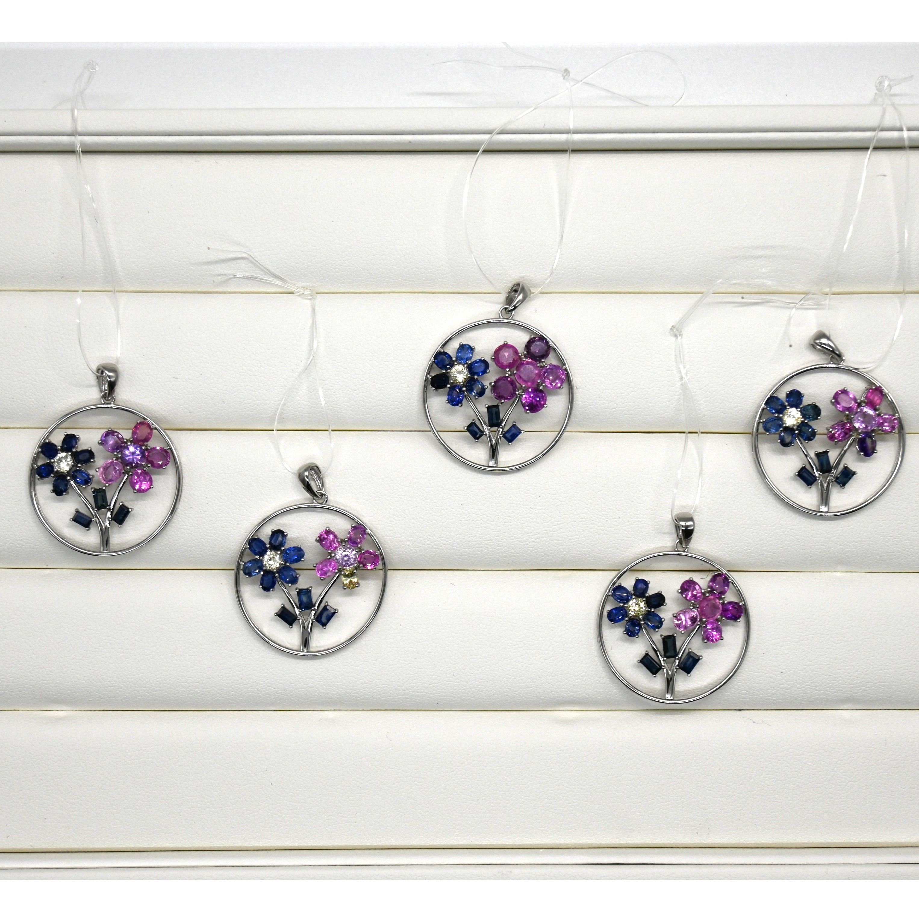 Silver Sapphire Double Floral Artisan Pendant (View 2)