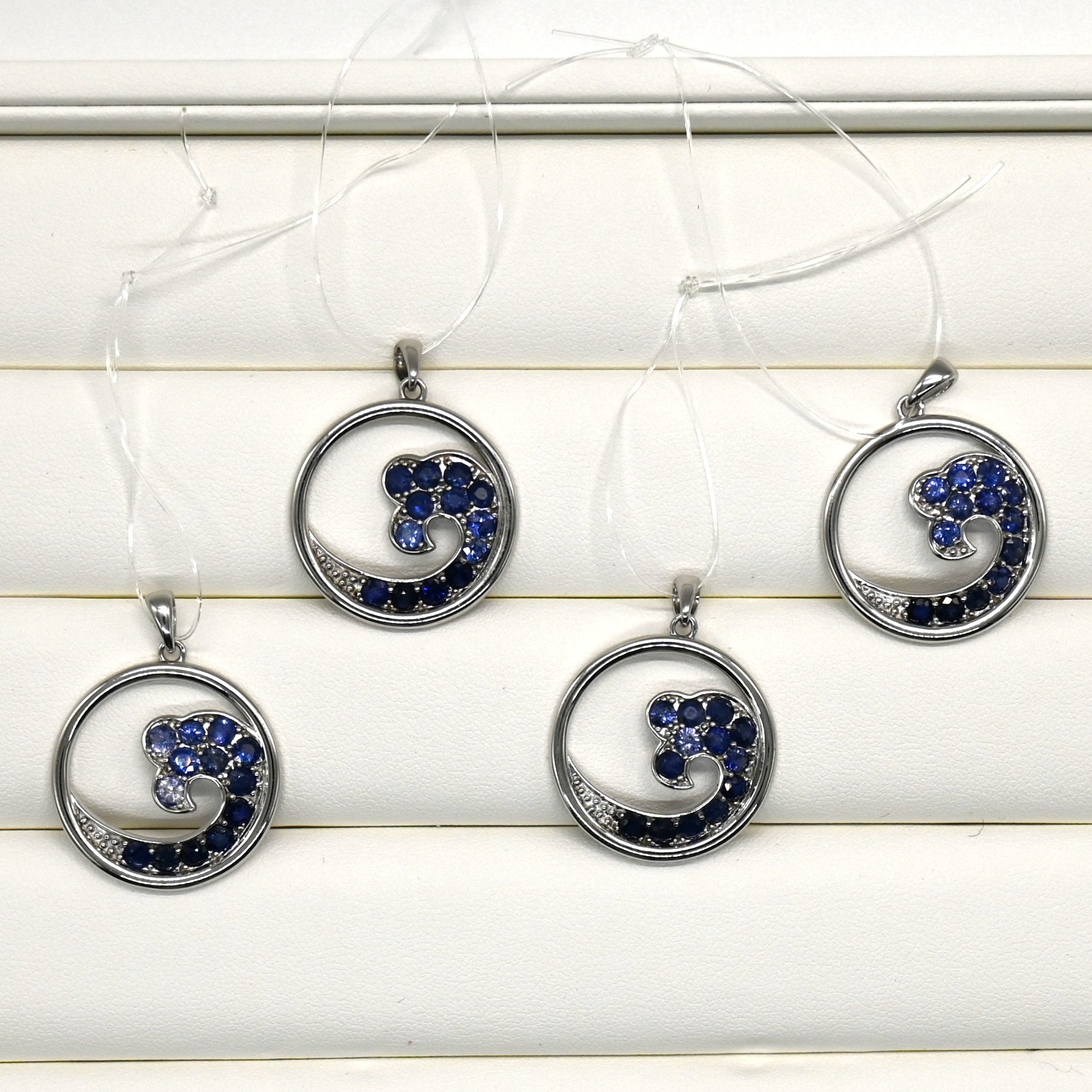 2cm Diameter; ~1.7ct Sapphires; 4g; 925 Sterling Silver. PES010~13, Wave Pendant, Blue Sapphire, Nautical Jewelry, 925 Silver, Sri Lanka Art