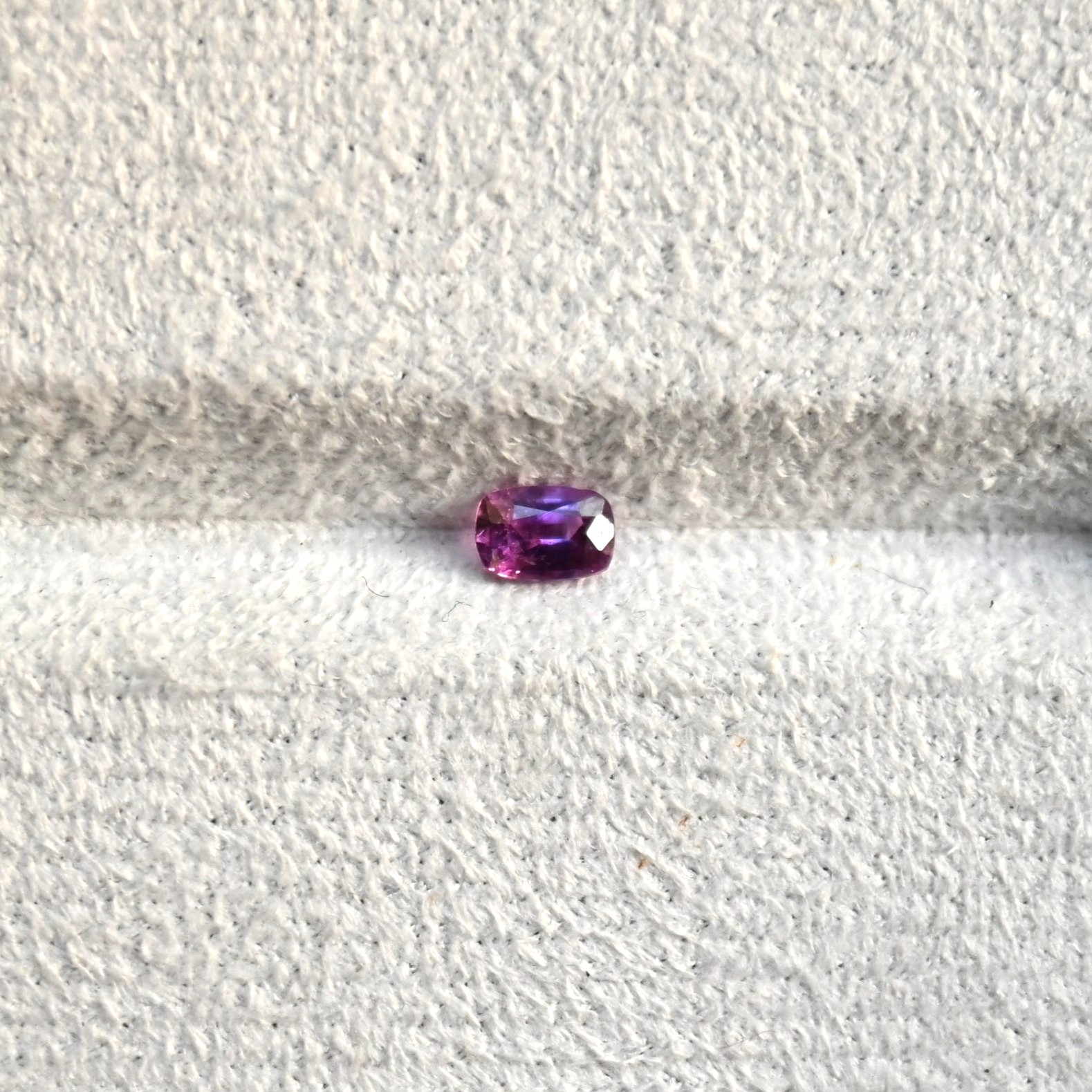 Rare 0.59ct Hot Pink Sapphire in an elegant cushion cut. Vivid color saturation paired with a soft pillow silhouette. Exclusively at Oria Gems. Hot Pink Cushion, 0.59ct SAP005, Sri Lanka Pink