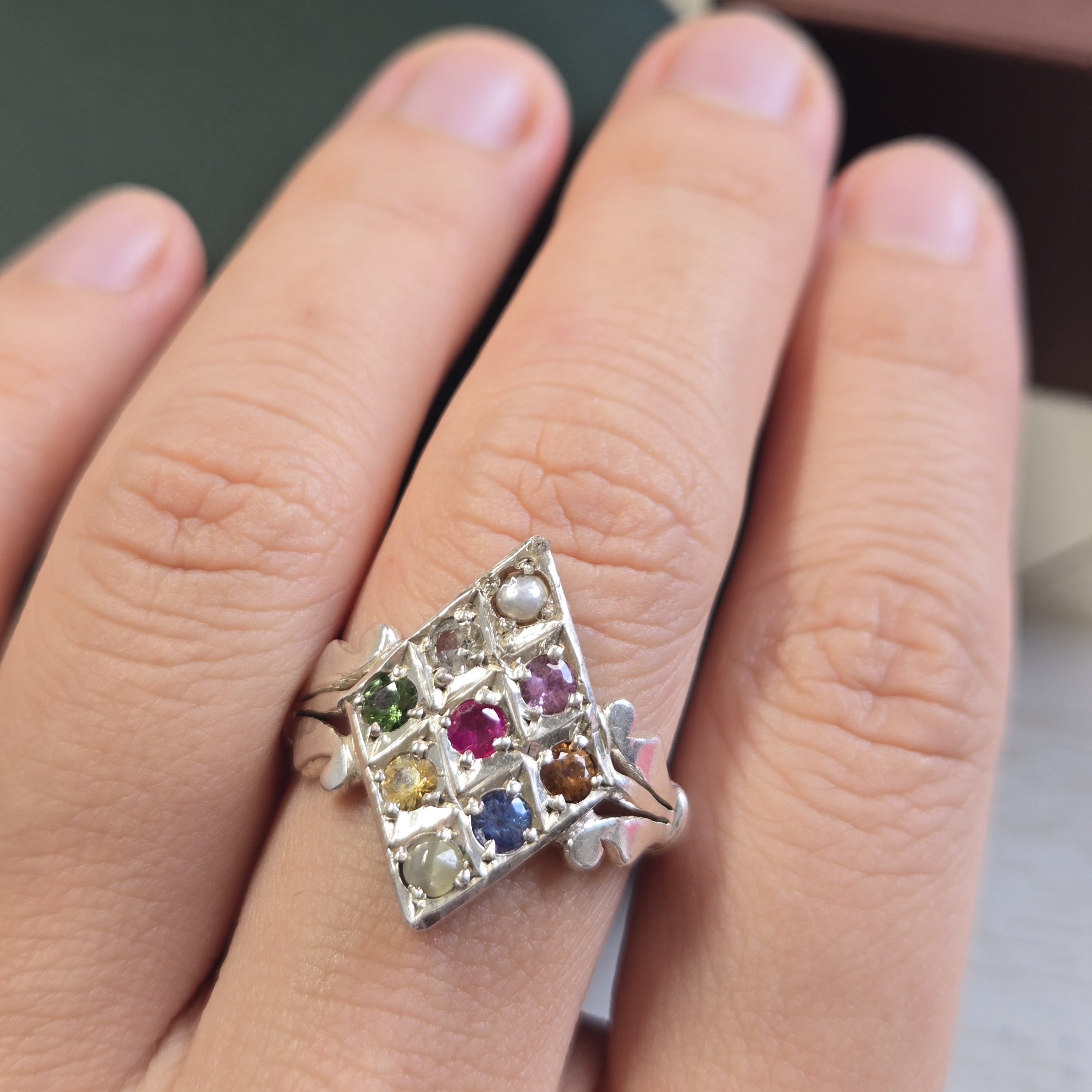 9-Piece Sapphire Shield Silver Handcrafted Ring