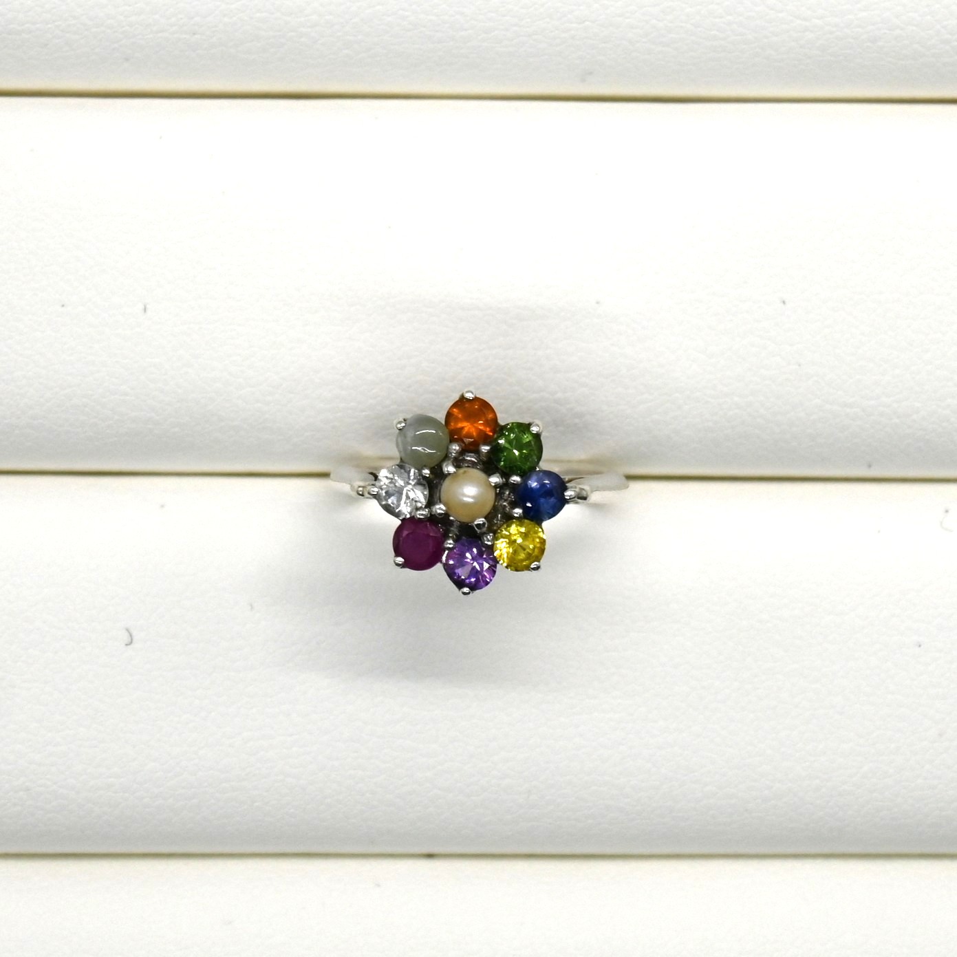 1.3cm H x 1.3cm W; Weight 3.81g; 9 Natural Sapphires; Intricate Petal Detailing. HR0012, Sapphire Flower Ring, Floral Jewelry, Sri Lanka Handmade, 925 Silver