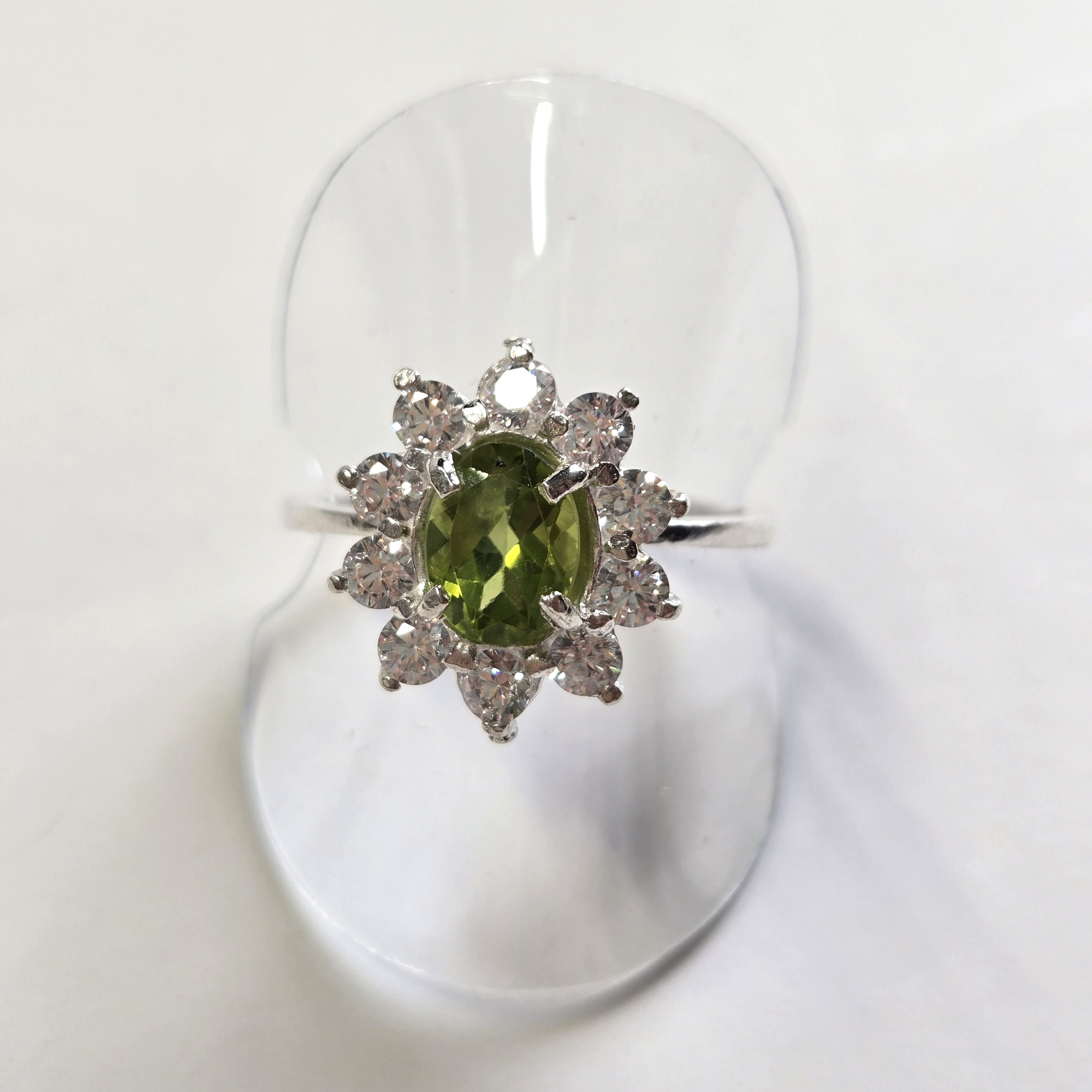 1.4cm x 1.6cm Peridot Setting; Weight 3.7g; 925 Sterling Silver; Artisan Floral Design. HR0002, Peridot Ring, August Birthstone, 925 Silver, Handmade, Sri Lanka
