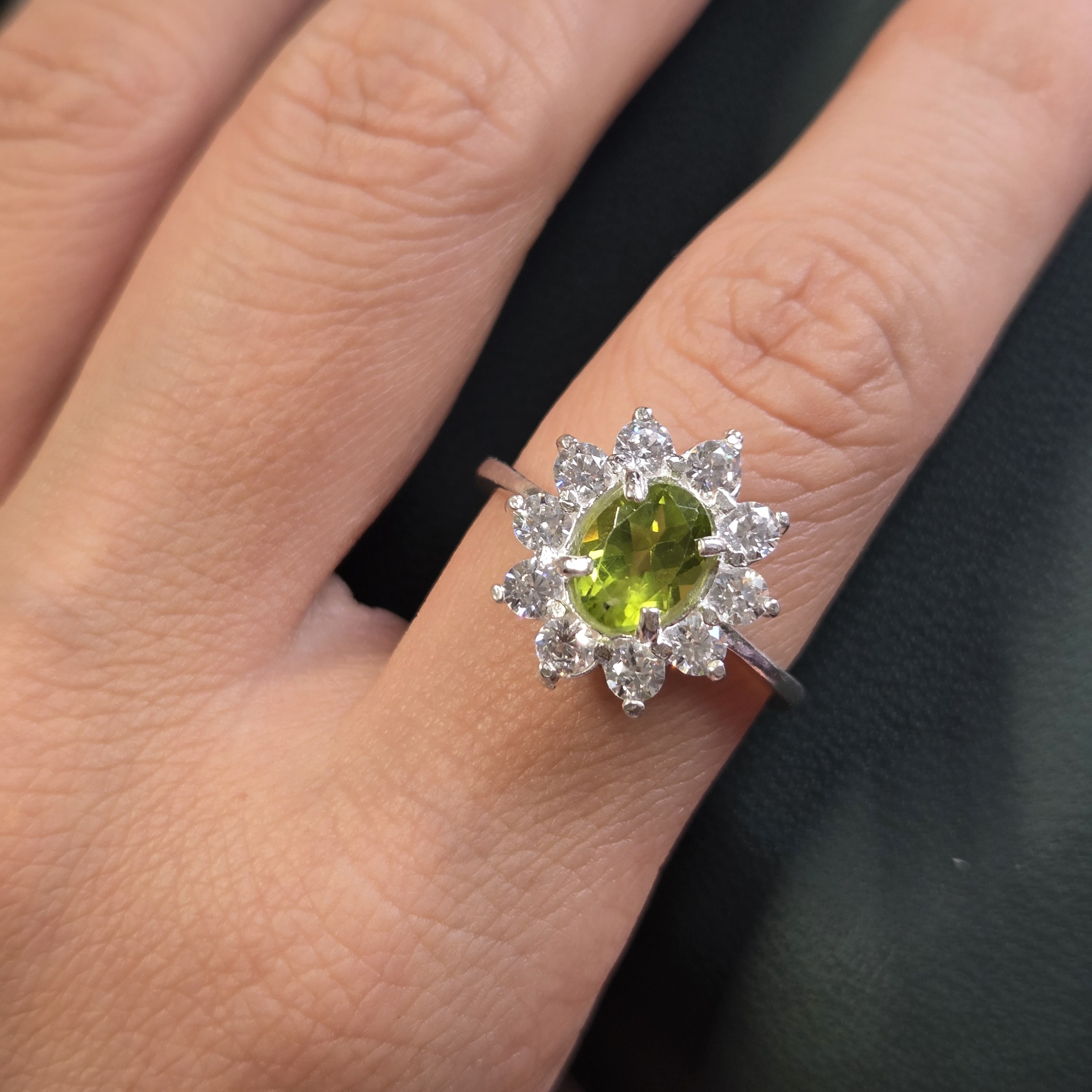 1.4cm x 1.6cm Peridot Setting; Weight 3.7g; 925 Sterling Silver; Artisan Floral Design. HR0002, Peridot Ring, August Birthstone, 925 Silver, Handmade, Sri Lanka