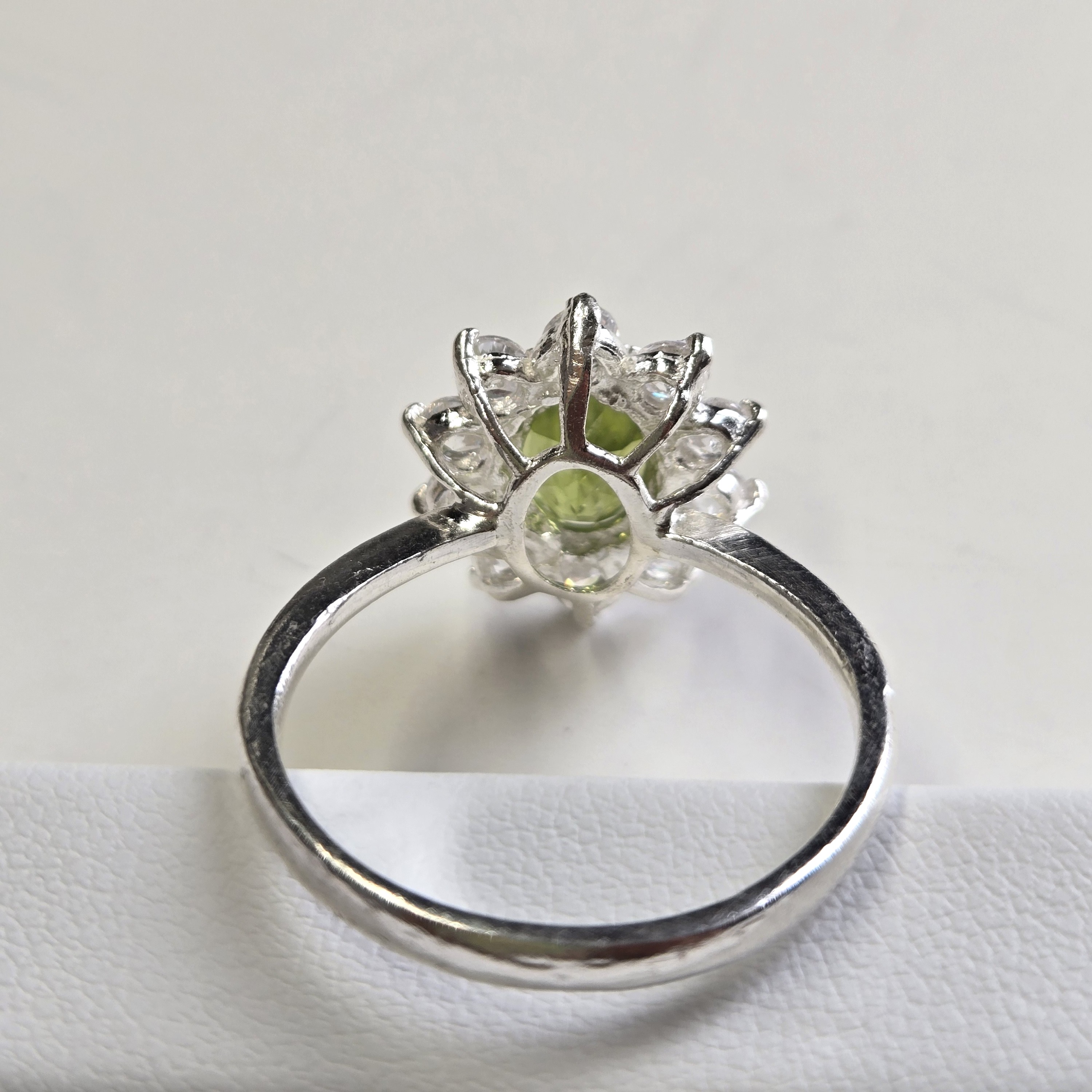 1.4cm x 1.6cm Peridot Setting; Weight 3.7g; 925 Sterling Silver; Artisan Floral Design. HR0002, Peridot Ring, August Birthstone, 925 Silver, Handmade, Sri Lanka