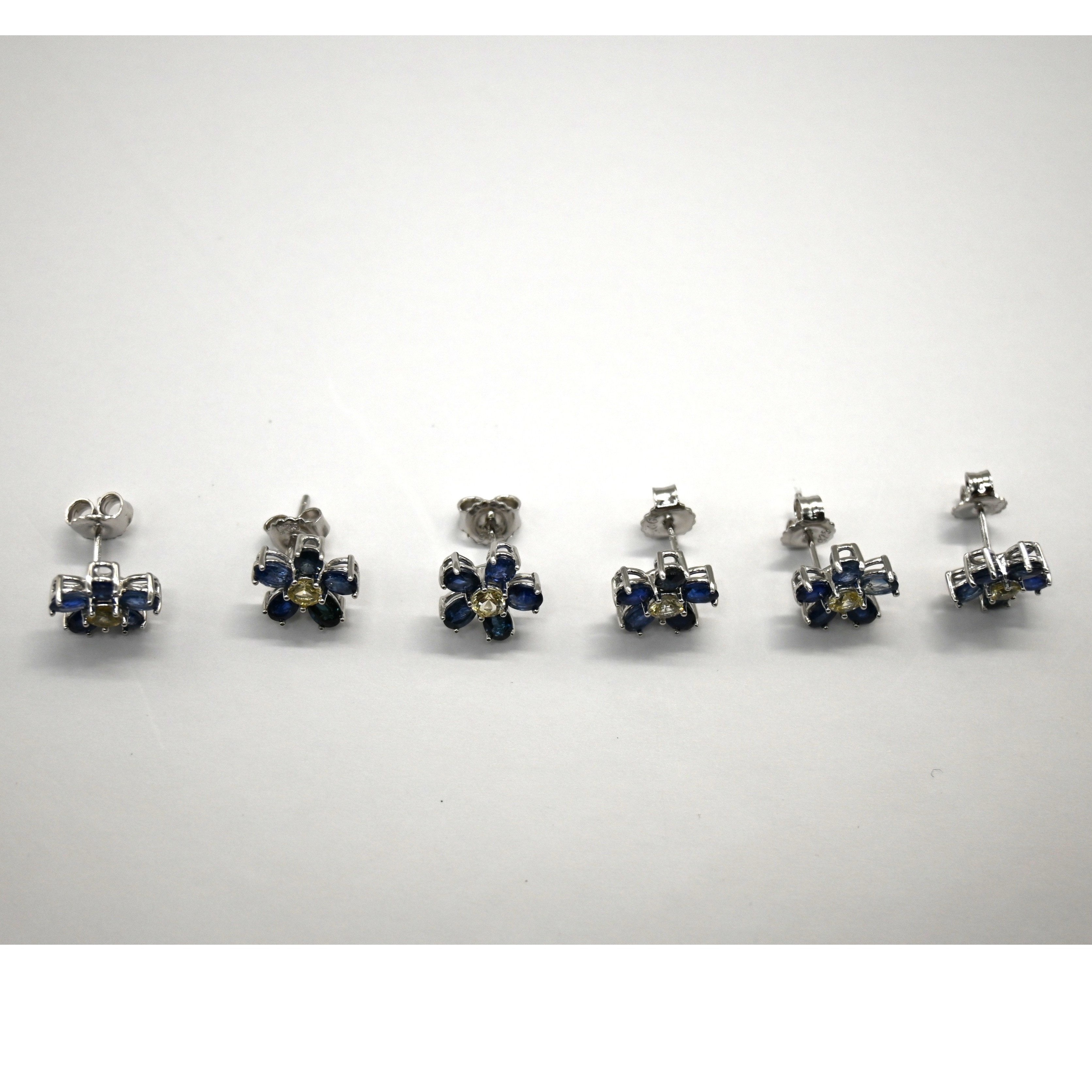 Sapphire Earrings, Silver Flower Earrings, Sri Lanka Gems, 925 Silver, Floral Jewelry