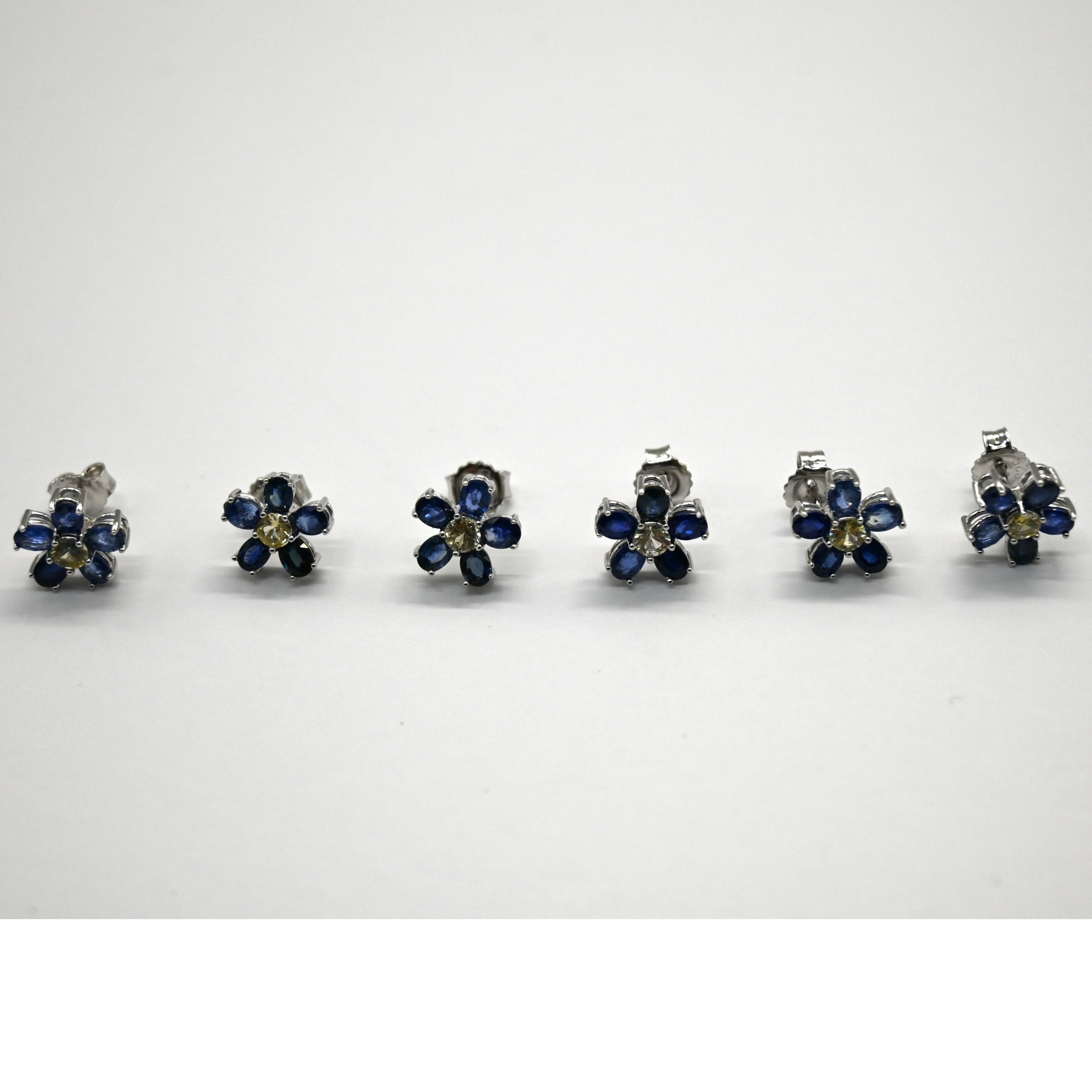 Sapphire Earrings, Silver Flower Earrings, Sri Lanka Gems, 925 Silver, Floral Jewelry