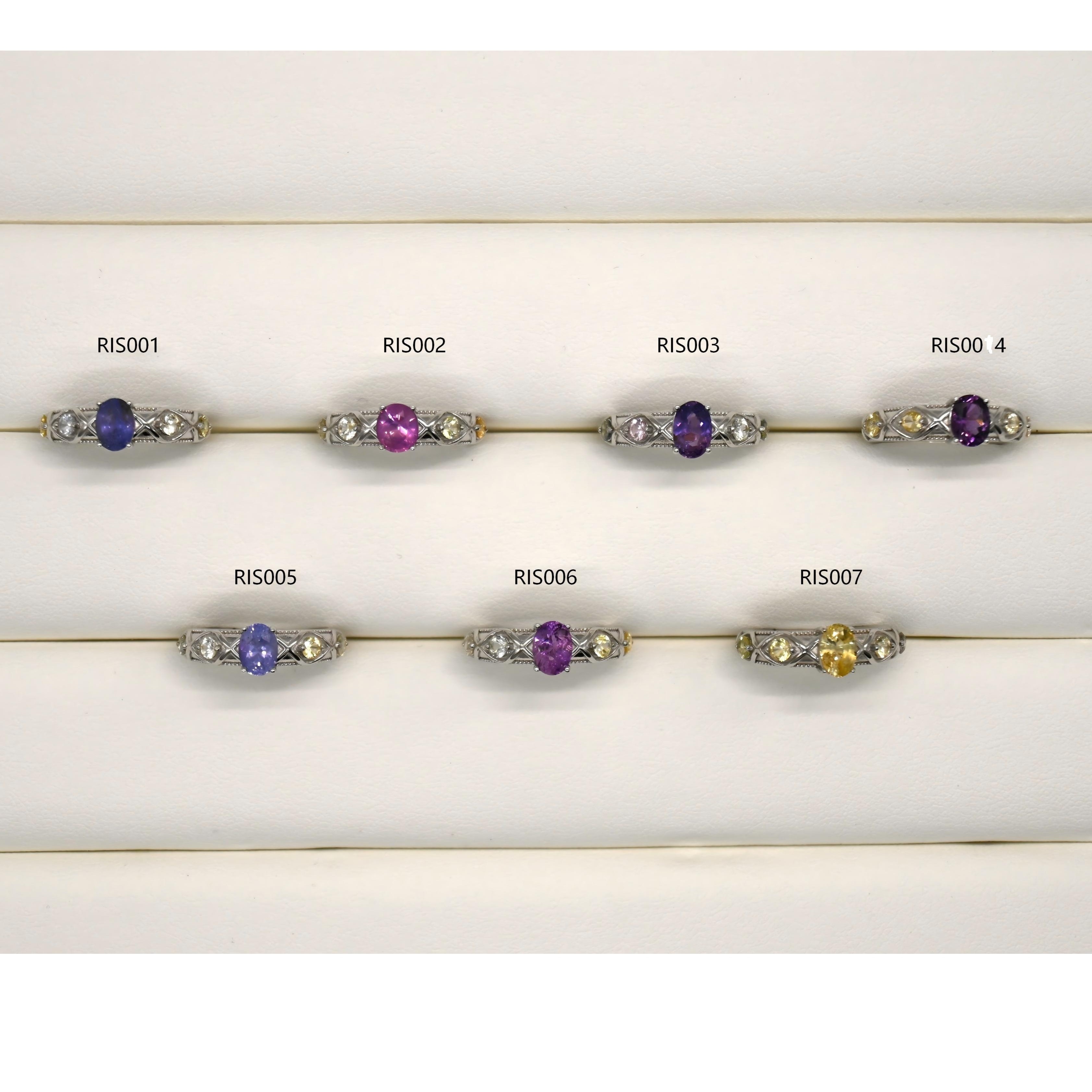 5 Natural Sapphires (1ct Total); 925 Sterling Silver; Adjustable Size 11# Base; Weight 3g. RIS001-07, Adjustable Sapphire Ring, Silver Cluster Ring, Multi-stone Sapphire, 925 Silver, Sri Lanka Gems