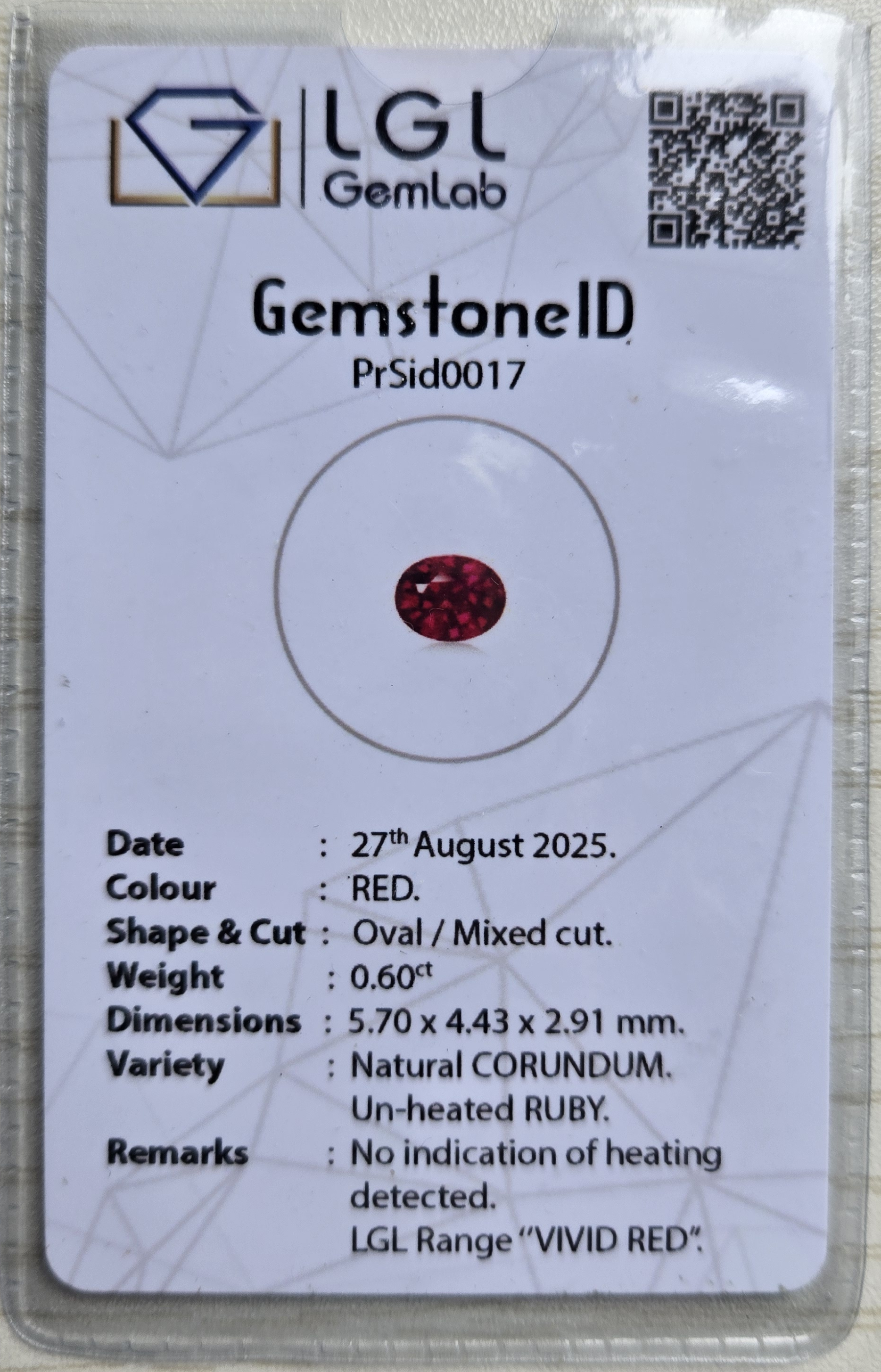 • Type: Natural Ruby • Weight: 0.6ct • Origin: Sri Lanka • Shape: Oval Red Ruby, 0.6ct RU0001, Sri Lanka Ruby, Red Gem