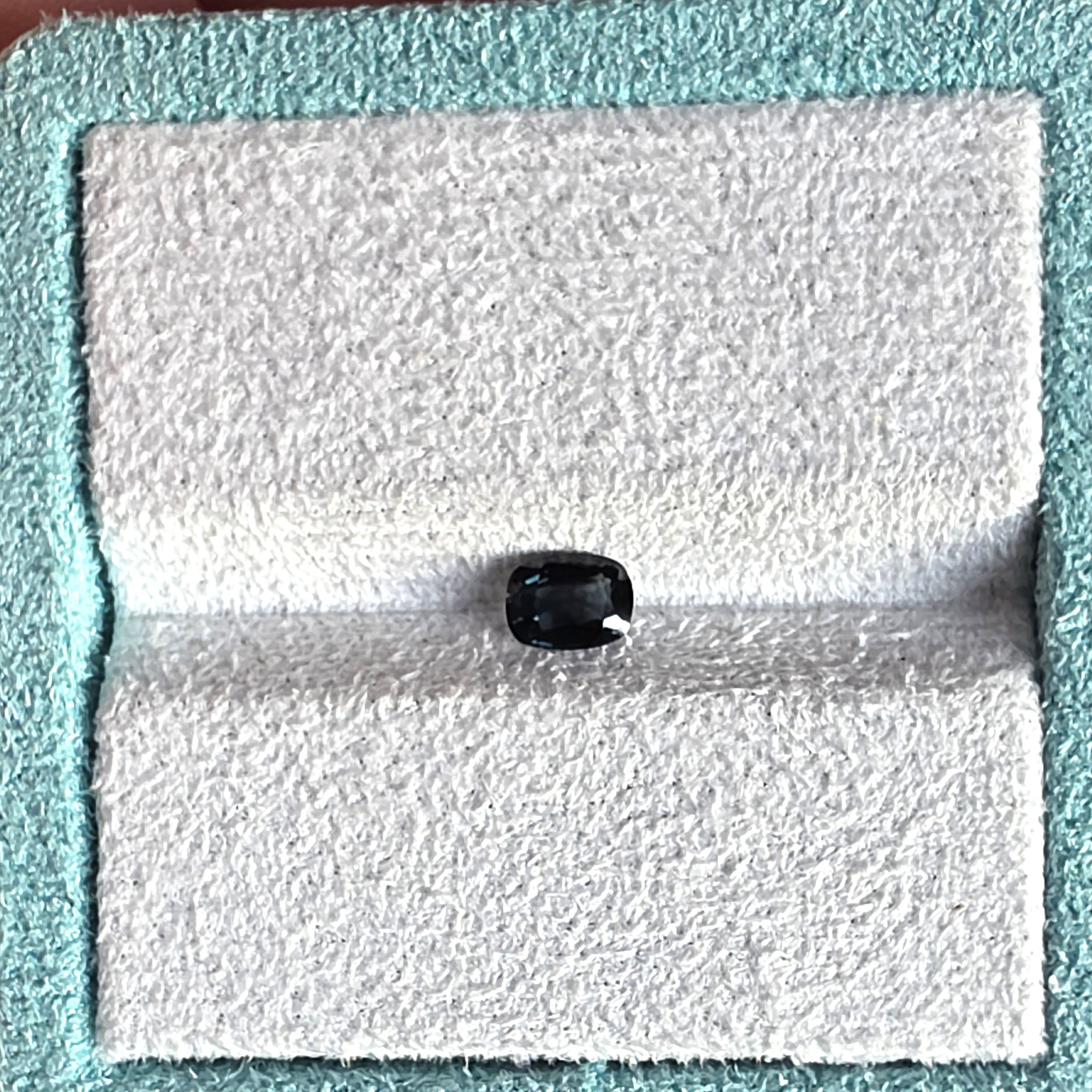 Elegant 1.09ct midnight blue spinel with a sophisticated cushion cut. SP0006, Midnight Blue Spinel, Cushion Cut, 1.09ct Spinel, Dark Blue Gem, Oria Gems