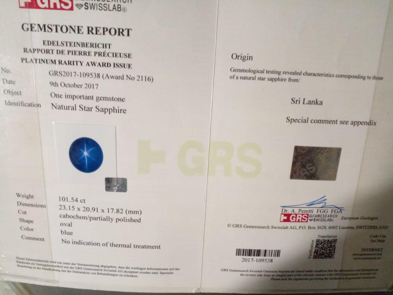 101.54 Carat Natural Ceylon Blue Star Sapphire Cabochon | Sri Lanka
