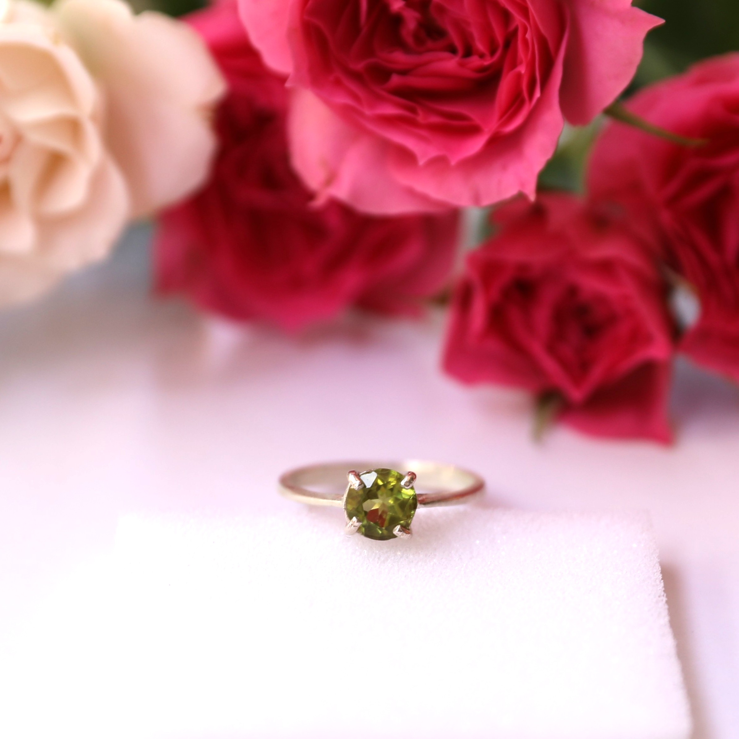 Simple Green Peridot Dainty Silver Handcrafted Ring