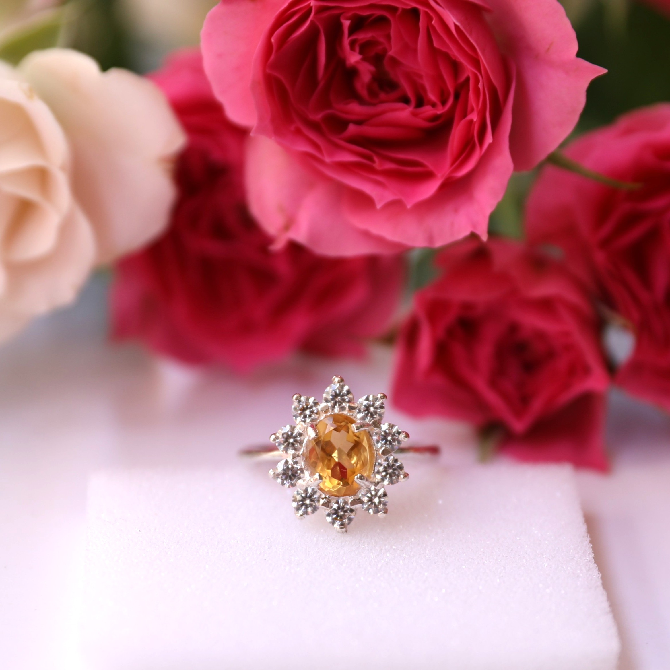 Yellow Citrine Sunburst Silver Handcrafted Ring