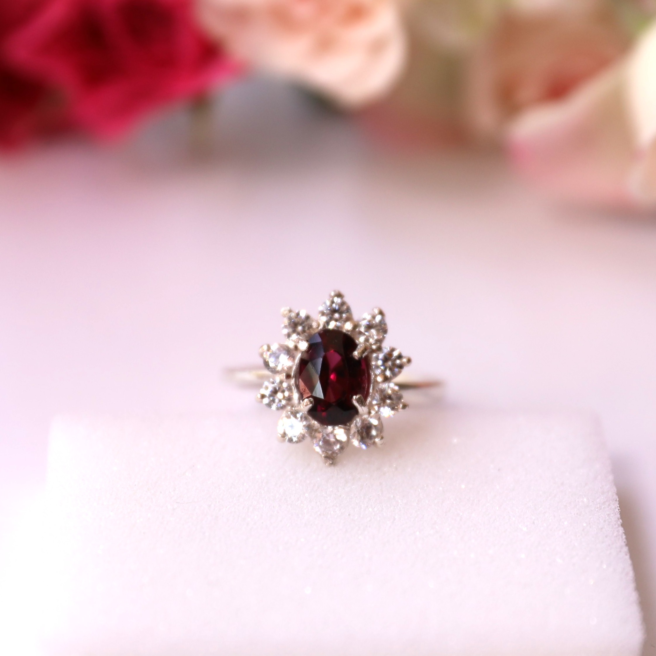 Oval Red Garnet Artisan Silver Handcrafted Ring