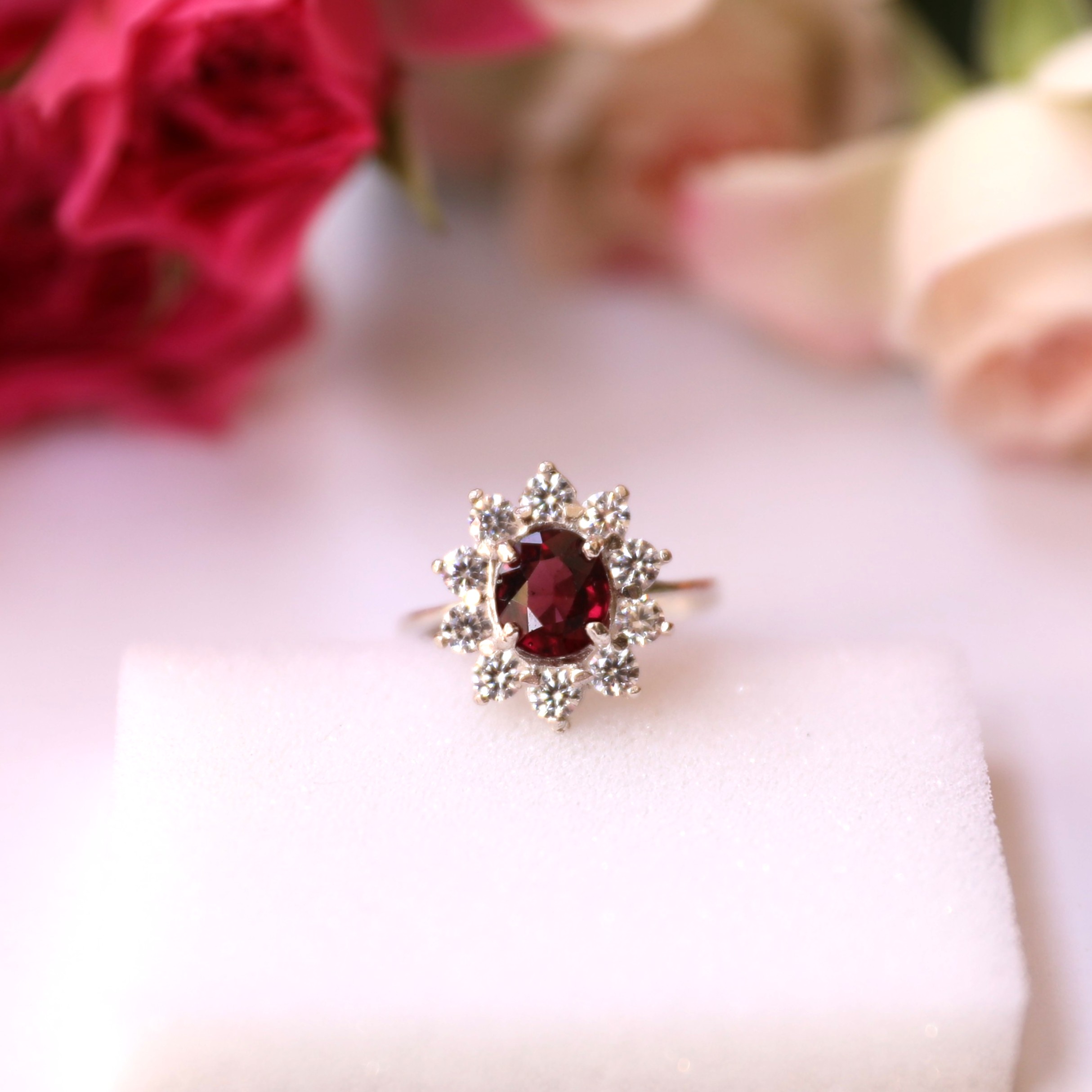 Red Garnet Vintage Halo Silver Handcrafted Ring